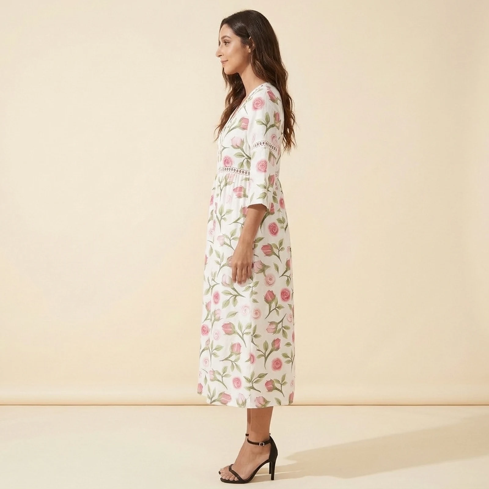Petunia V-Neck Print Midi Dress, view 3