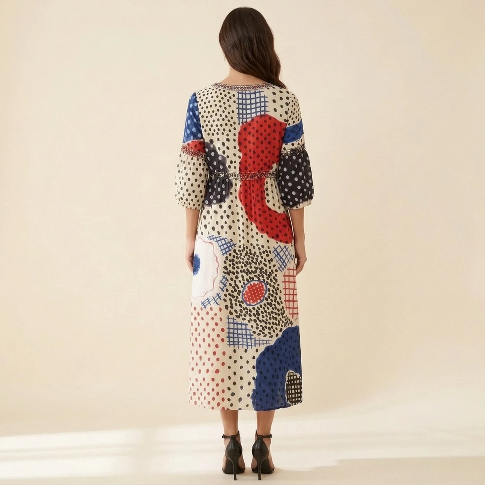 Pop V-Neck Print Midi Dress, view 2