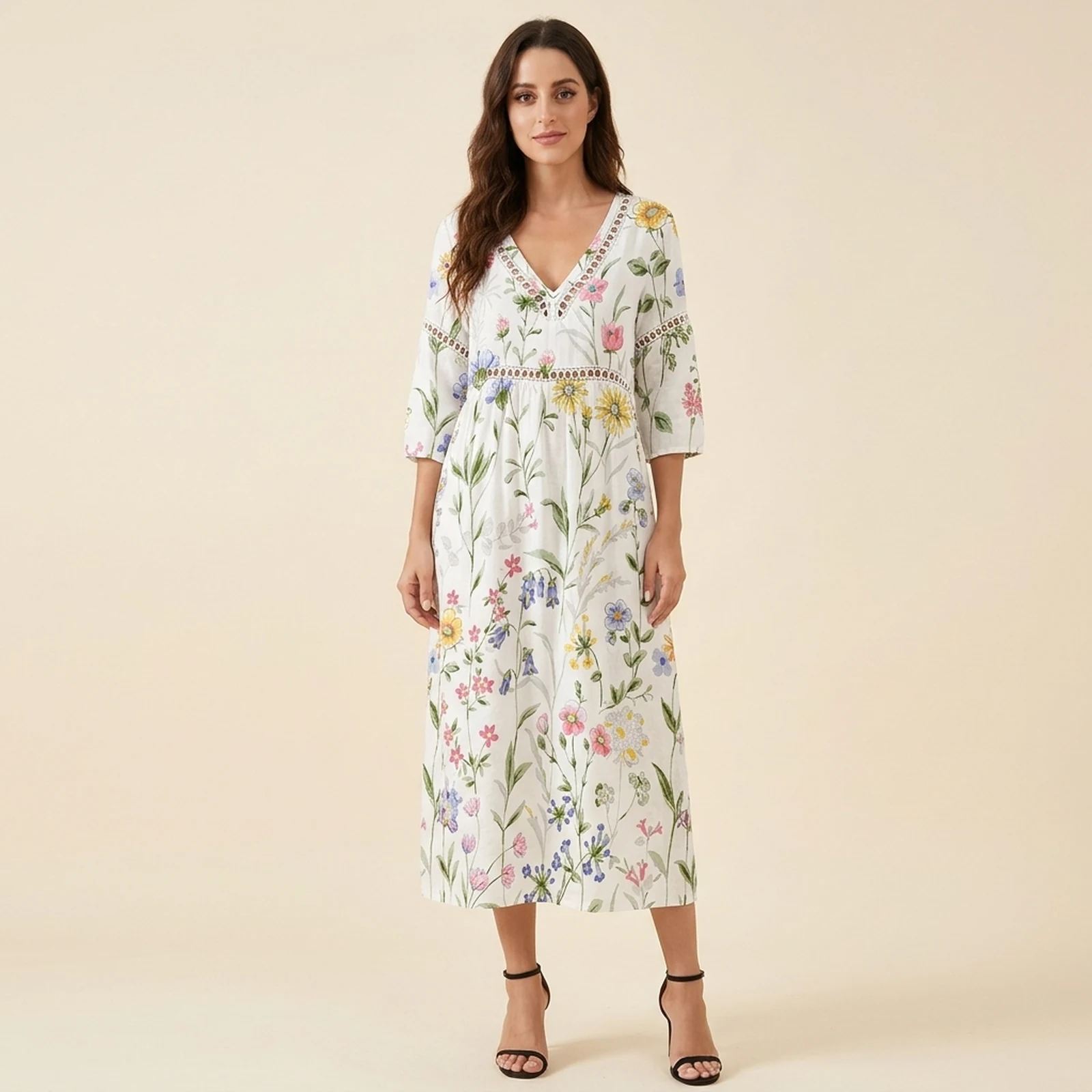 Prado V-Neck Print Midi Dress, view 1