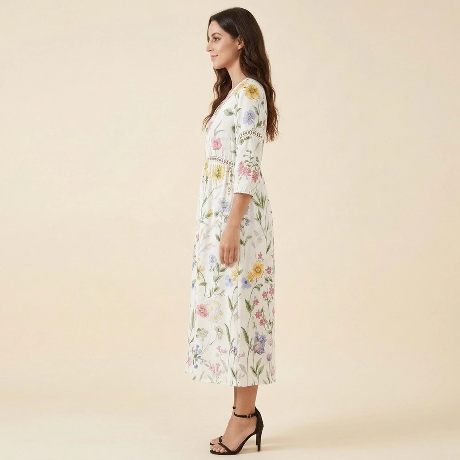 Prado V-Neck Print Midi Dress, view 3