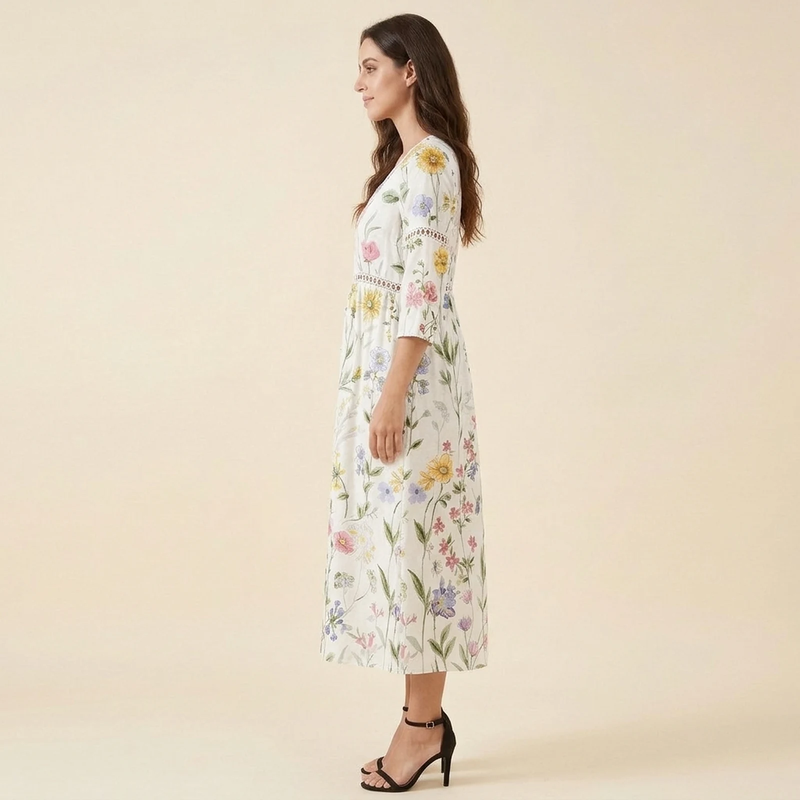 Prado V-Neck Print Midi Dress, view 4
