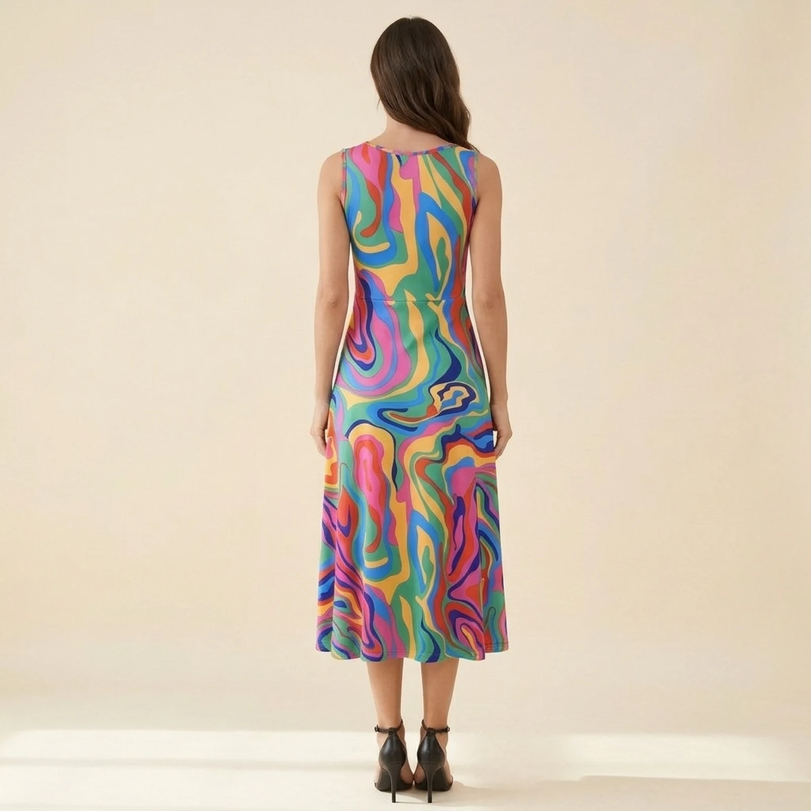 Prisma Swirl Swing Midi Dress, view 2