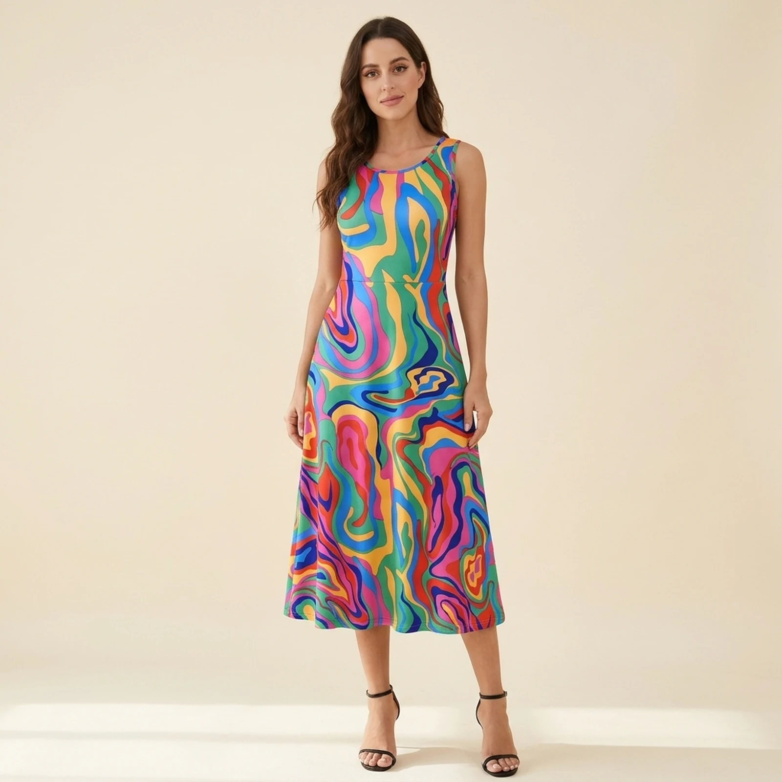Prisma Swirl Swing Midi Dress, view 1