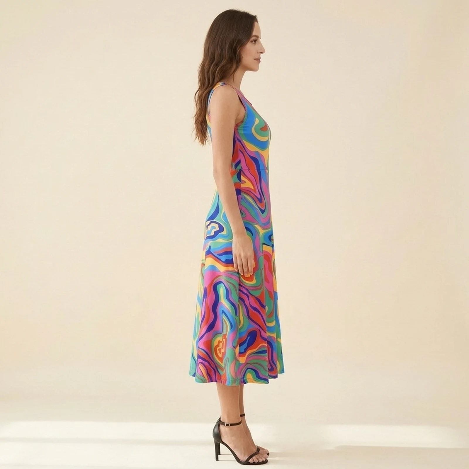 Prisma Swirl Swing Midi Dress, view 4