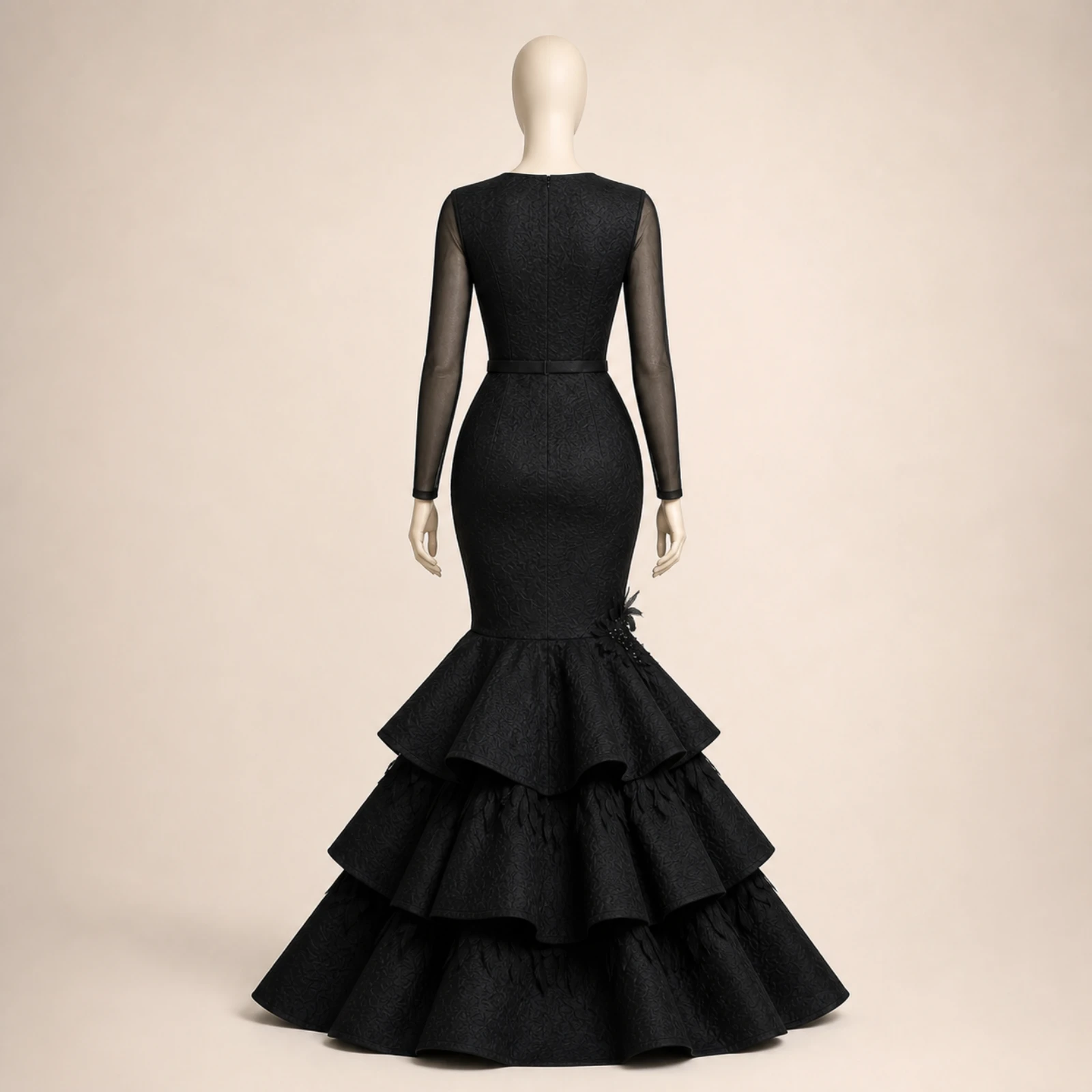 Ravenna Black Tiered Mermaid Gown, view 2