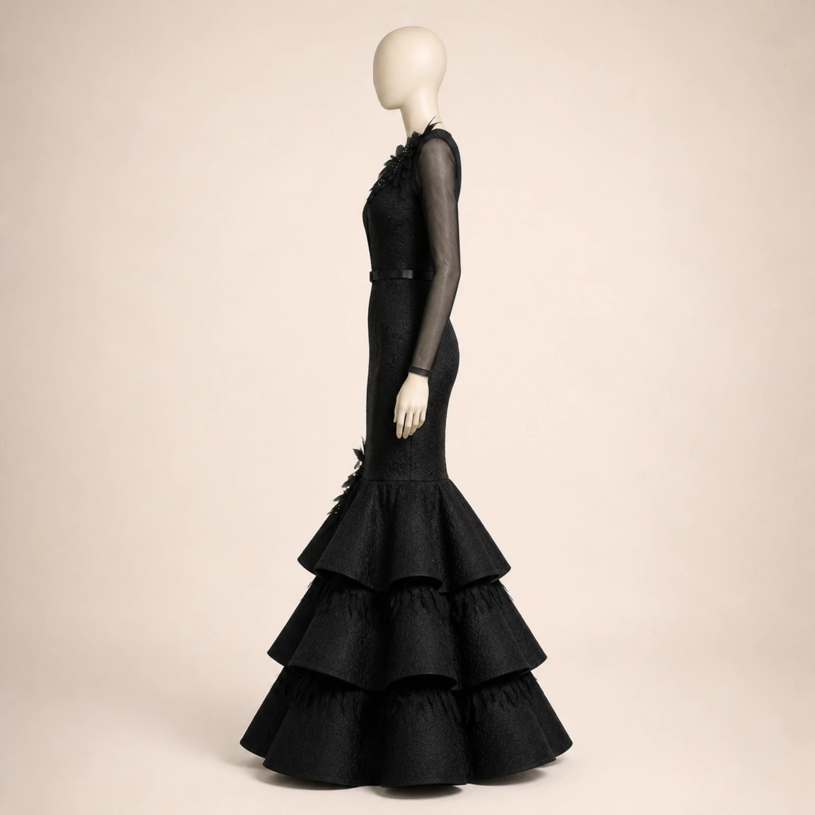 Ravenna Black Tiered Mermaid Gown, view 4