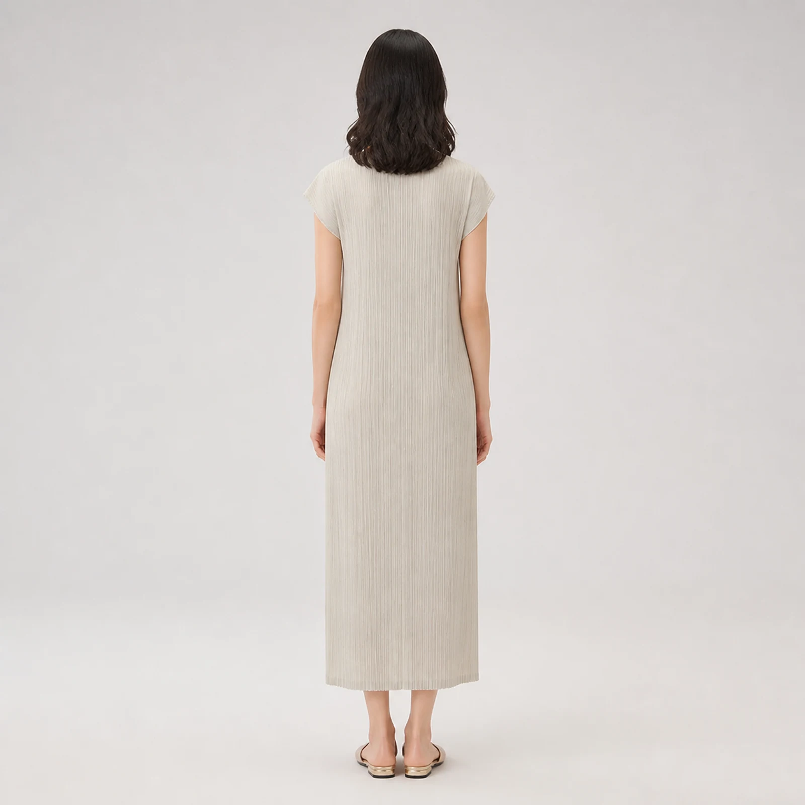 Romilly Beige Pleated Midi Dress, view 2