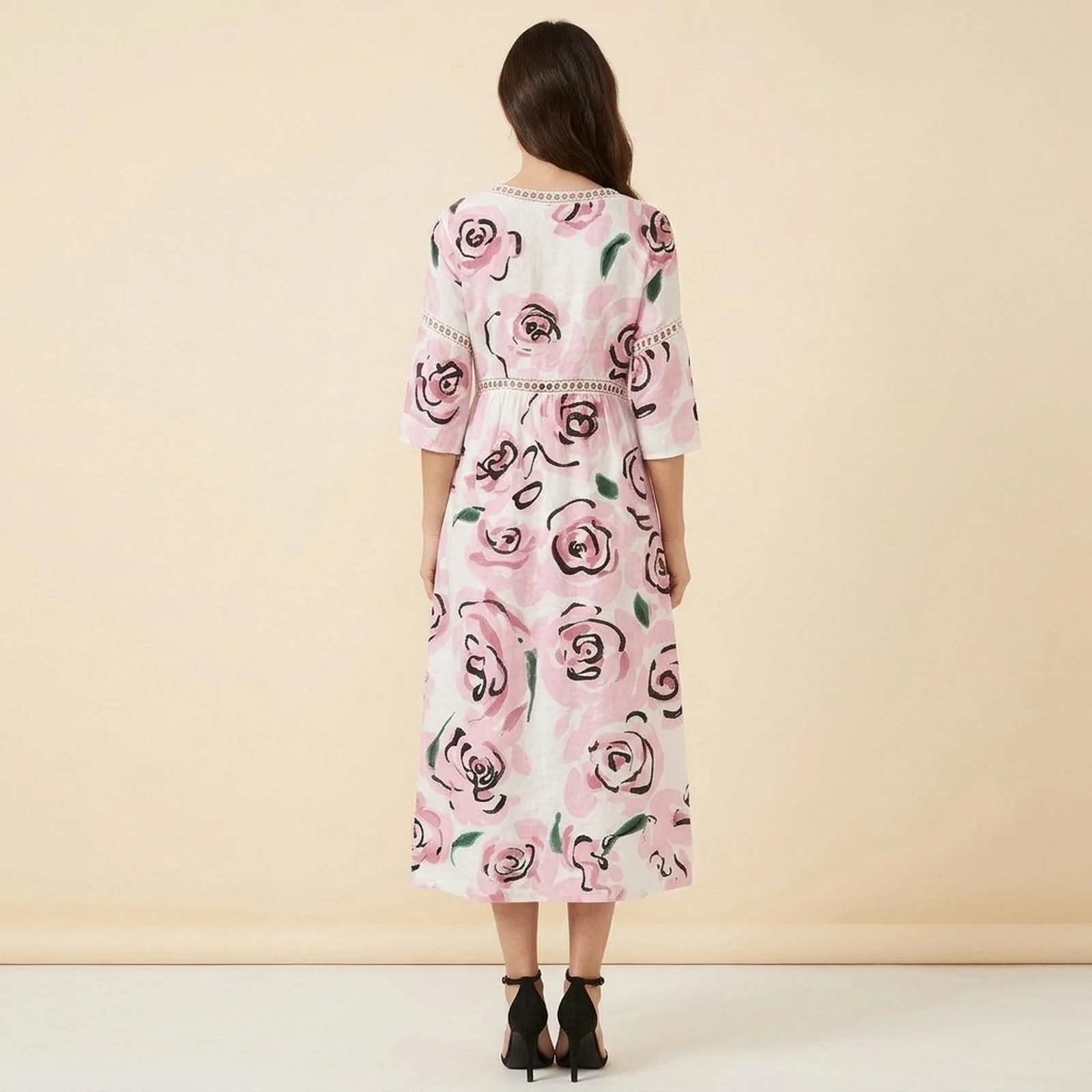 Rosalie V-Neck Print Midi Dress, view 2