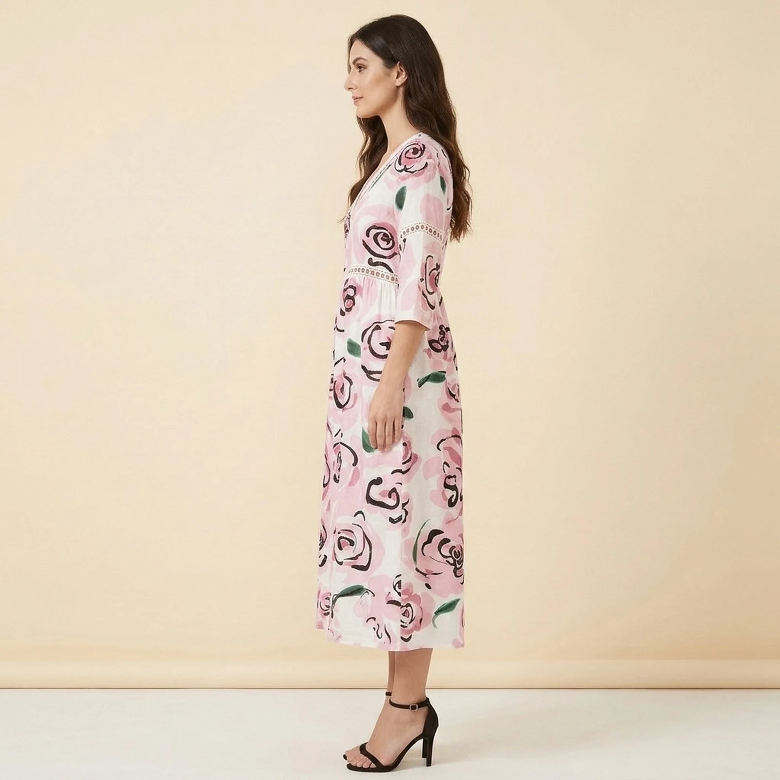 Rosalie V-Neck Print Midi Dress, view 4