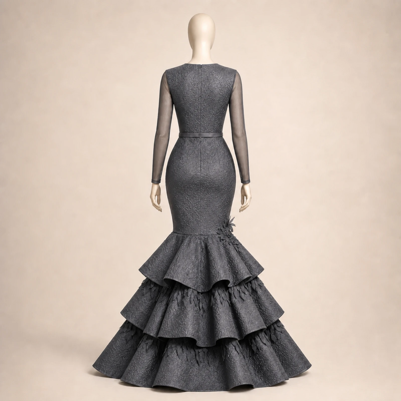 Sabine Gray Tiered Mermaid Gown, view 2