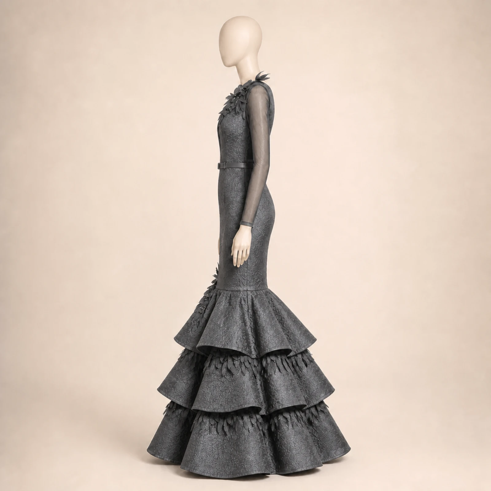 Sabine Gray Tiered Mermaid Gown, view 3