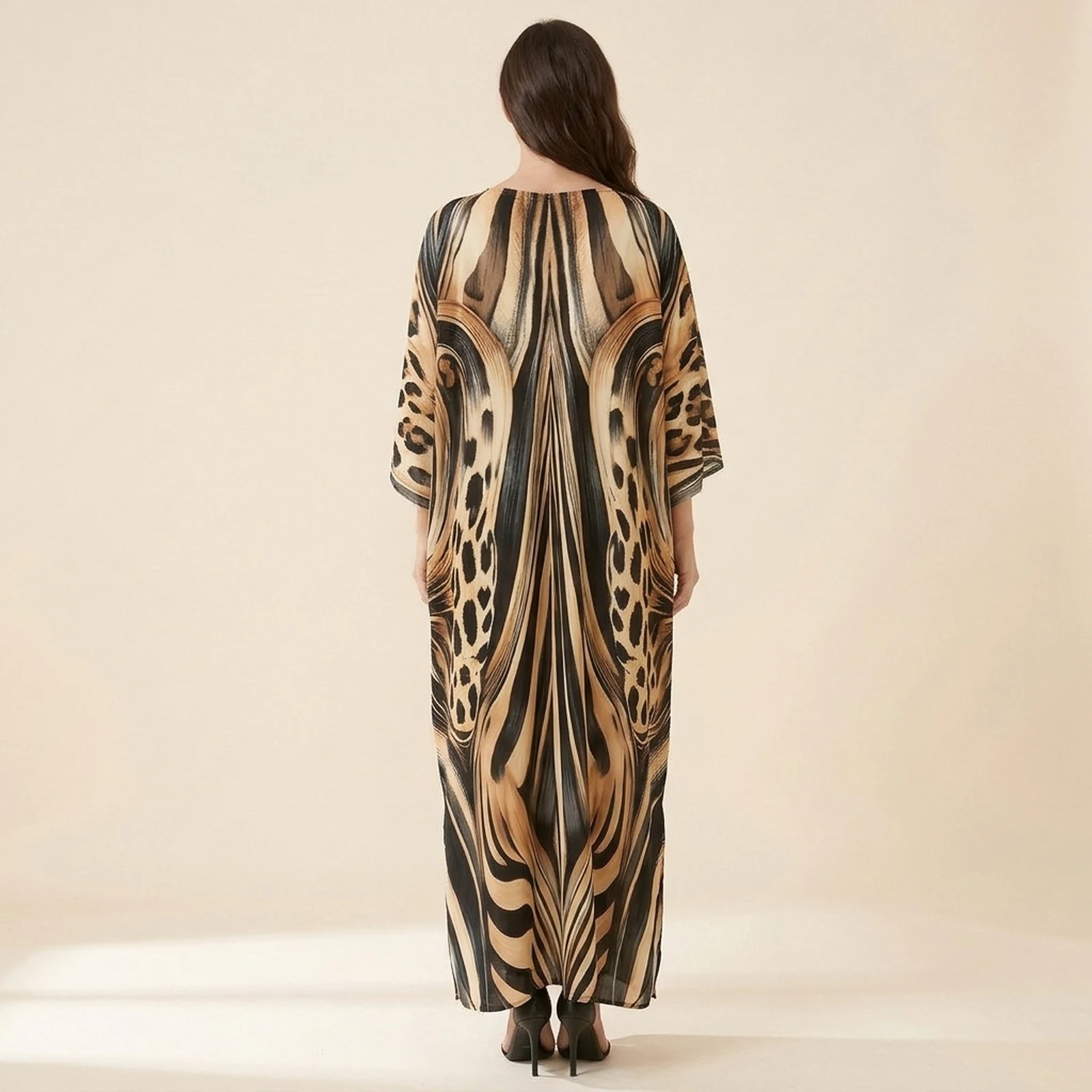 Safari Mixed Print Maxi Kaftan, view 2