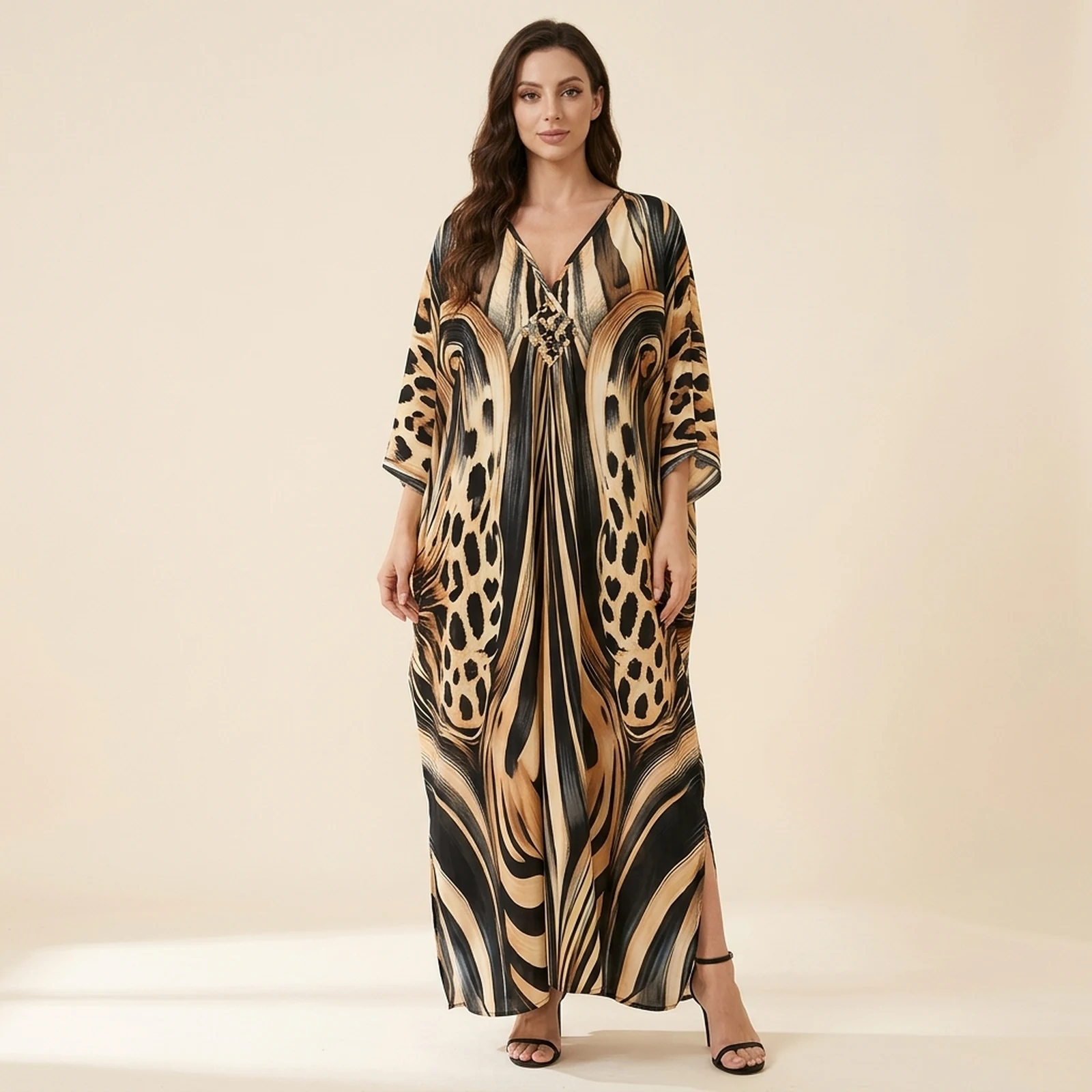Safari Mixed Print Maxi Kaftan, view 1