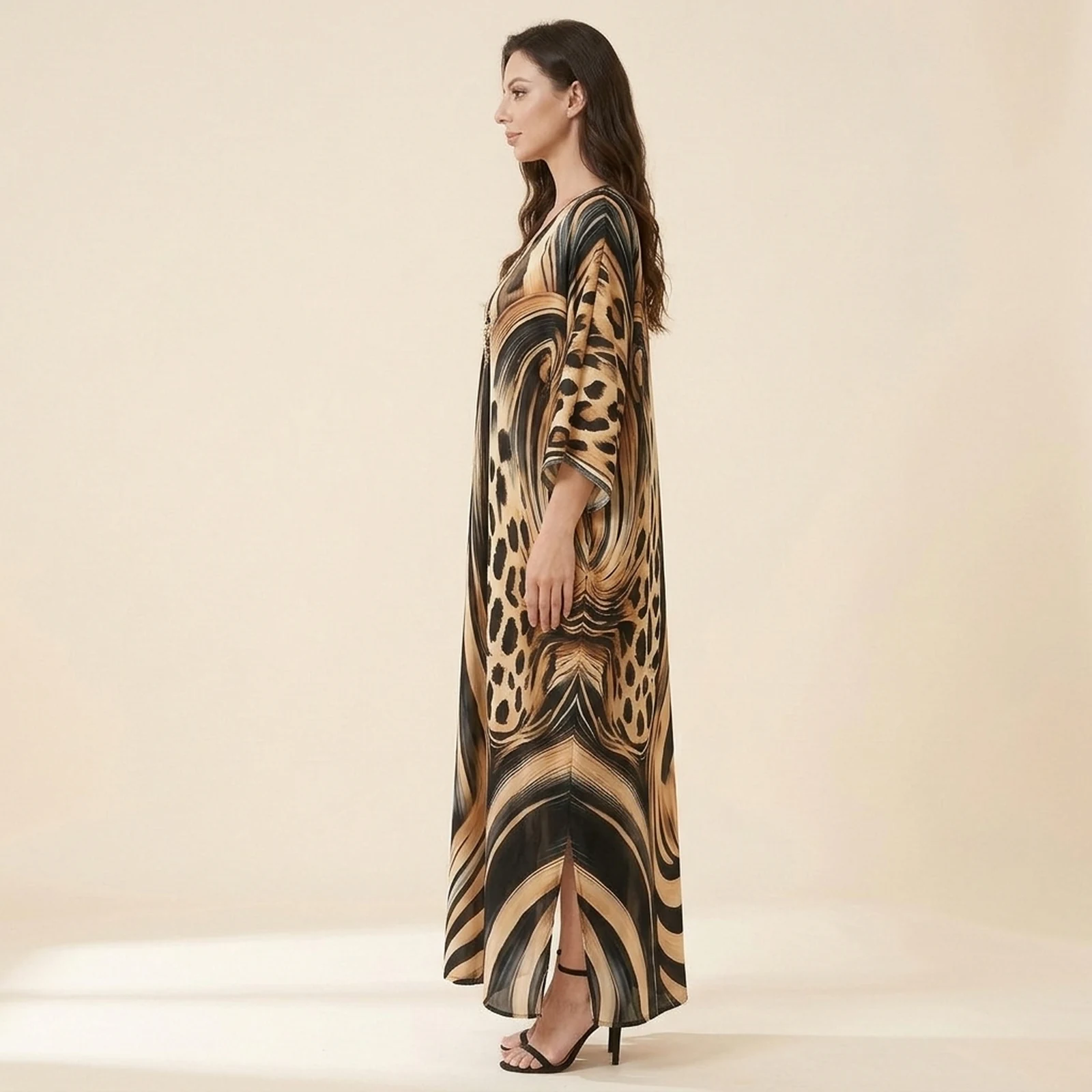 Safari Mixed Print Maxi Kaftan, view 3