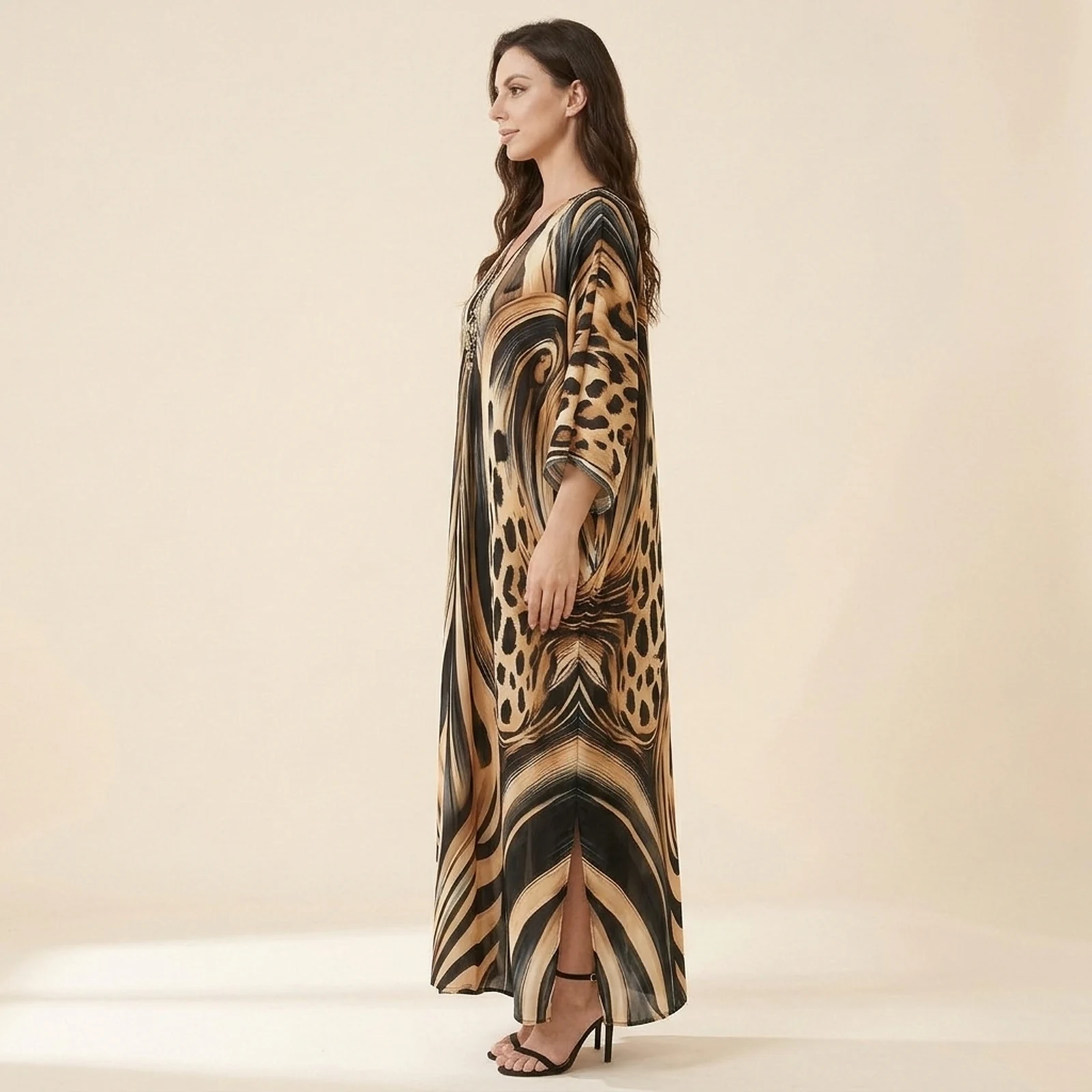 Safari Mixed Print Maxi Kaftan, view 4