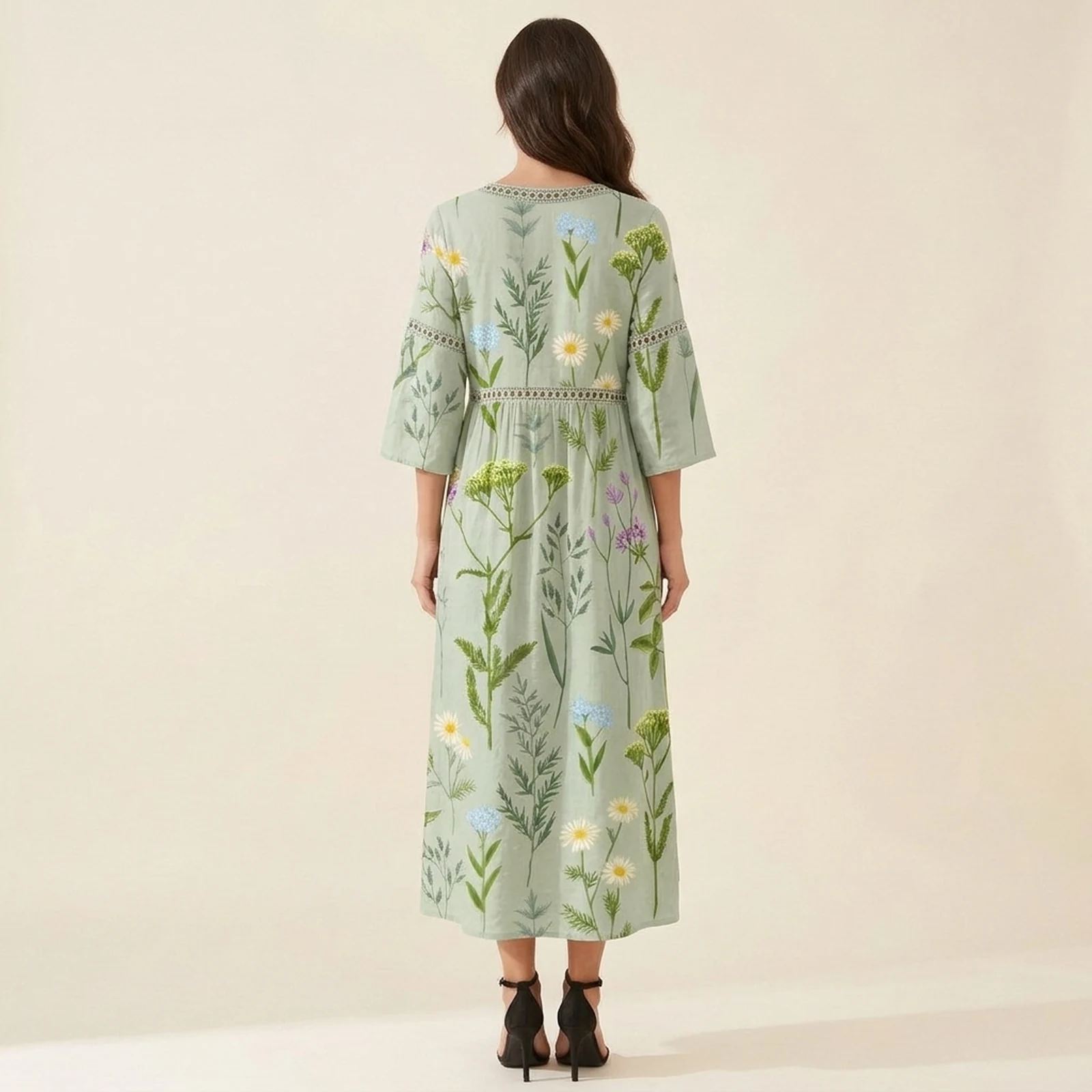 Salvia V-Neck Print Midi Dress, view 2