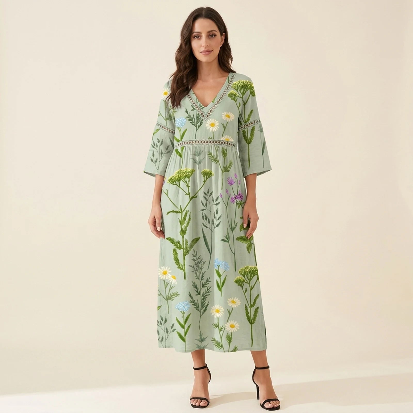 Salvia V-Neck Print Midi Dress, view 1