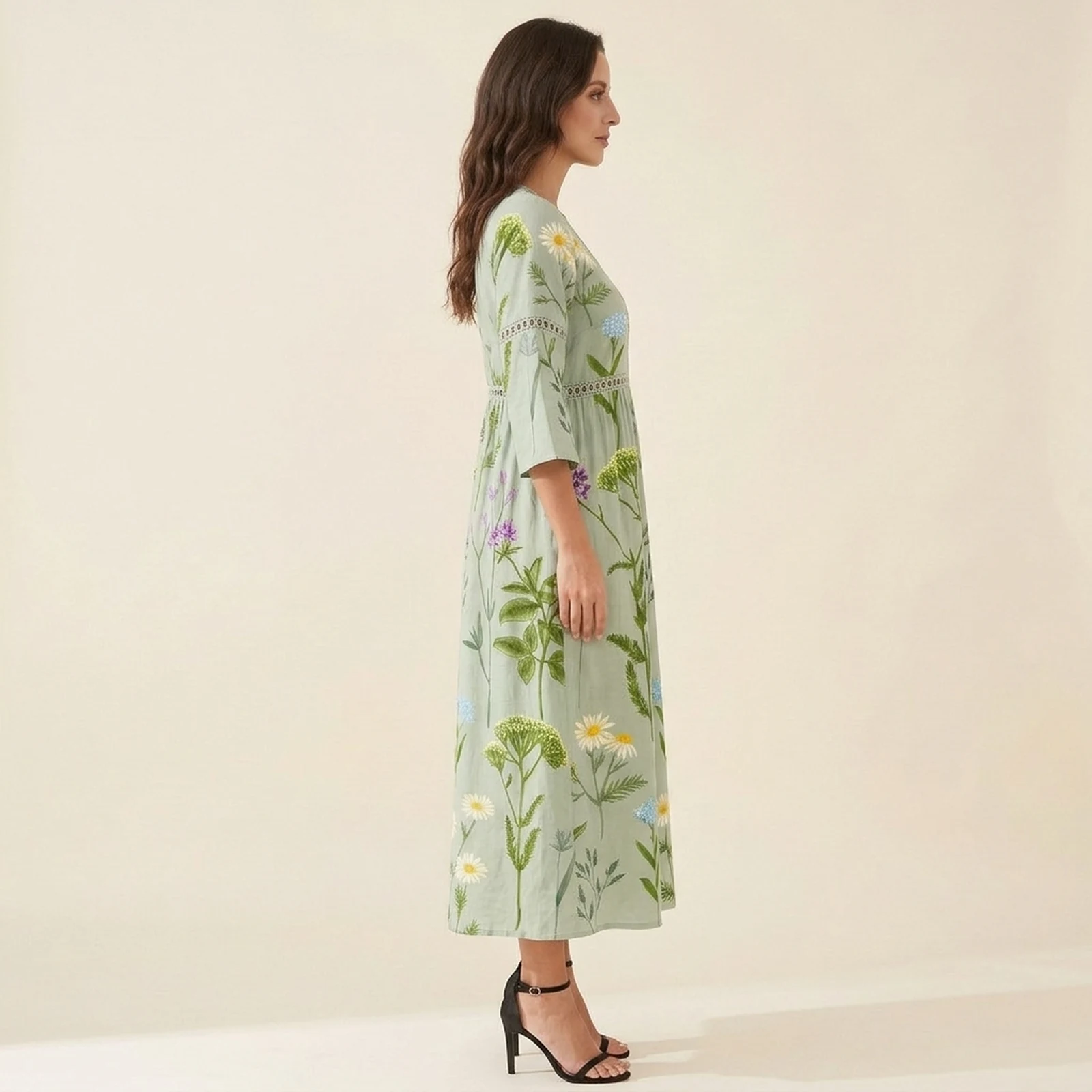 Salvia V-Neck Print Midi Dress, view 4