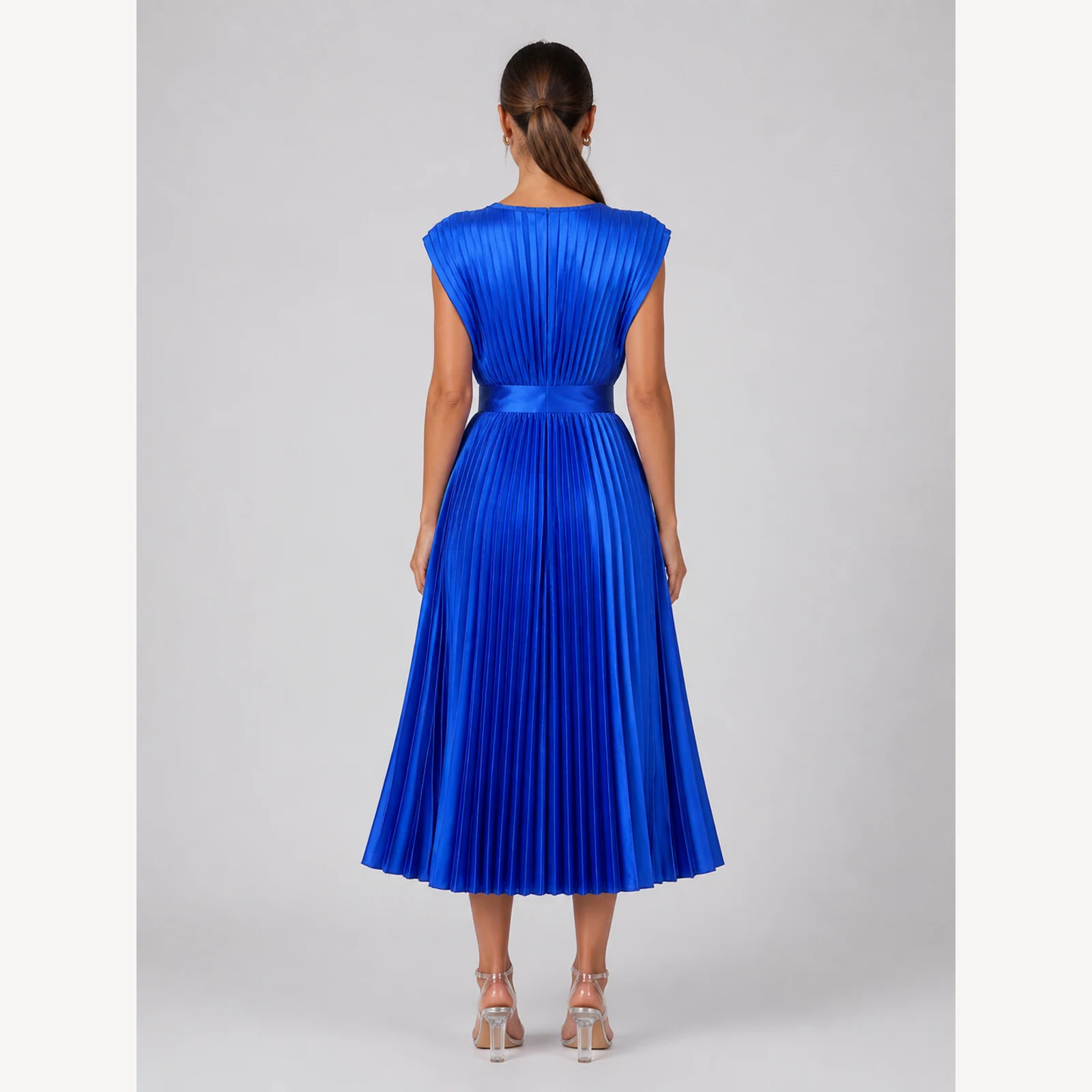 Saskia Blue Pleated Midi Dress, view 2