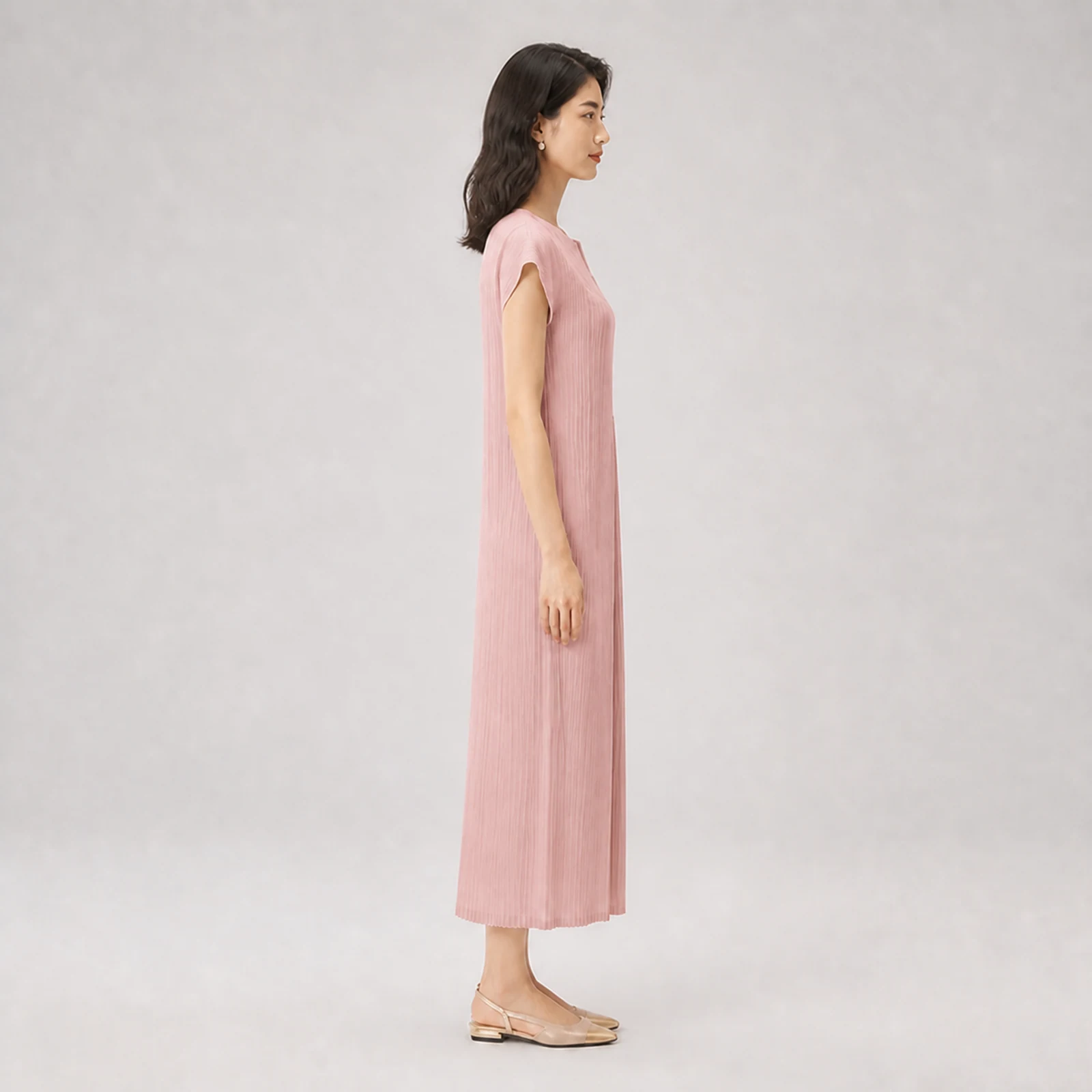 Selene Pink Pleated Midi Dress, view 4