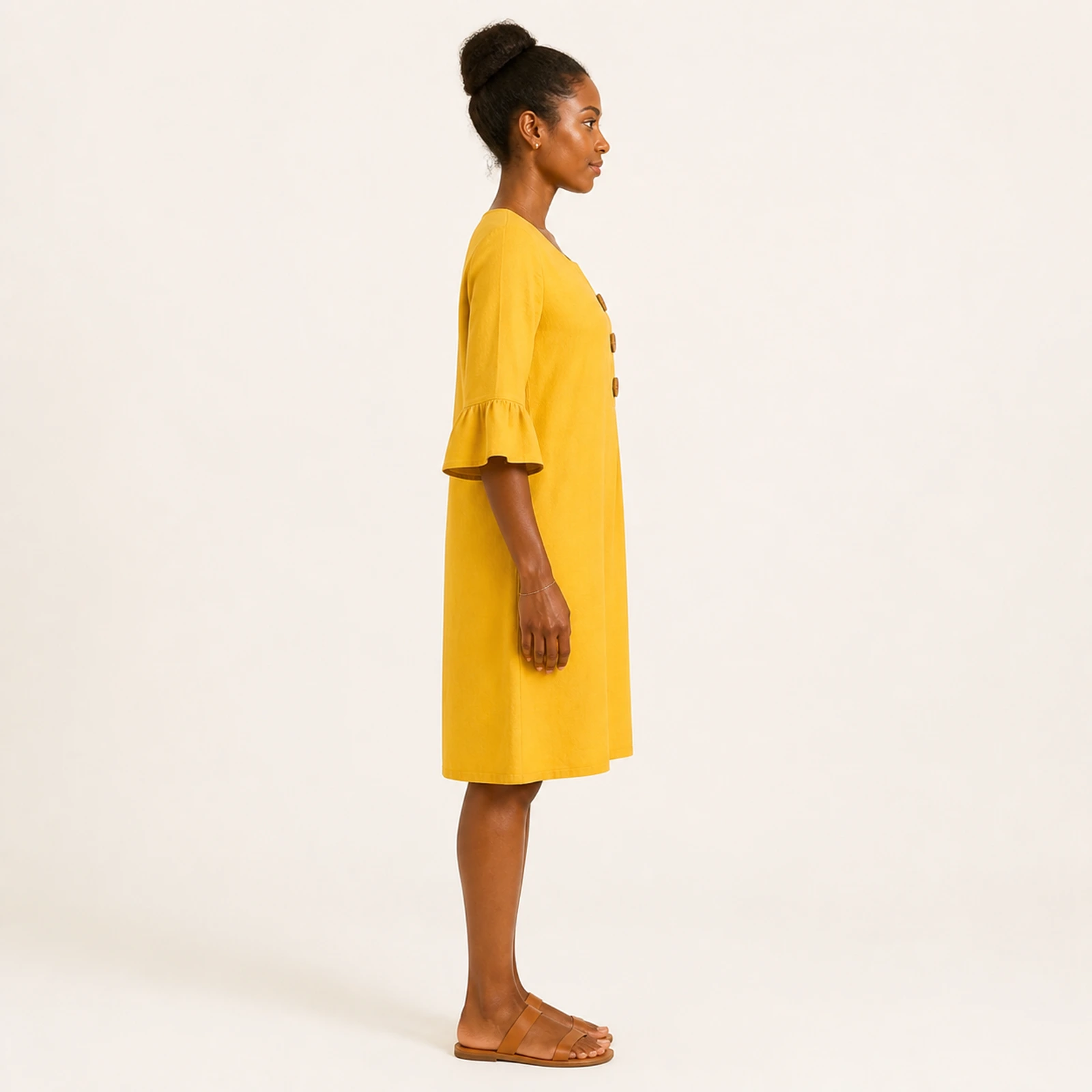 Soleil Golden Linen Button Dress, view 4
