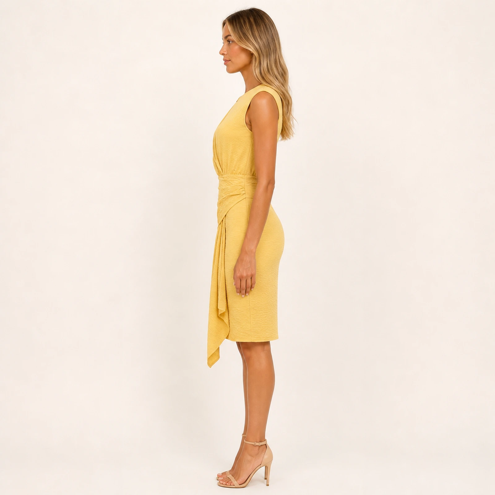 Sunny Yellow Draped Midi Dress, view 3