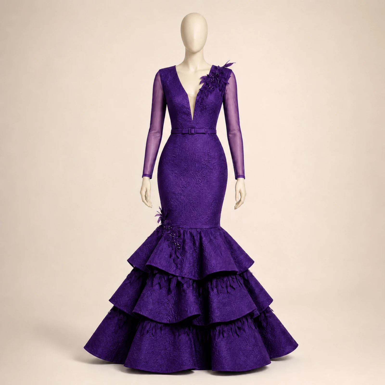 Tallulah Purple Tiered Mermaid Gown, view 1