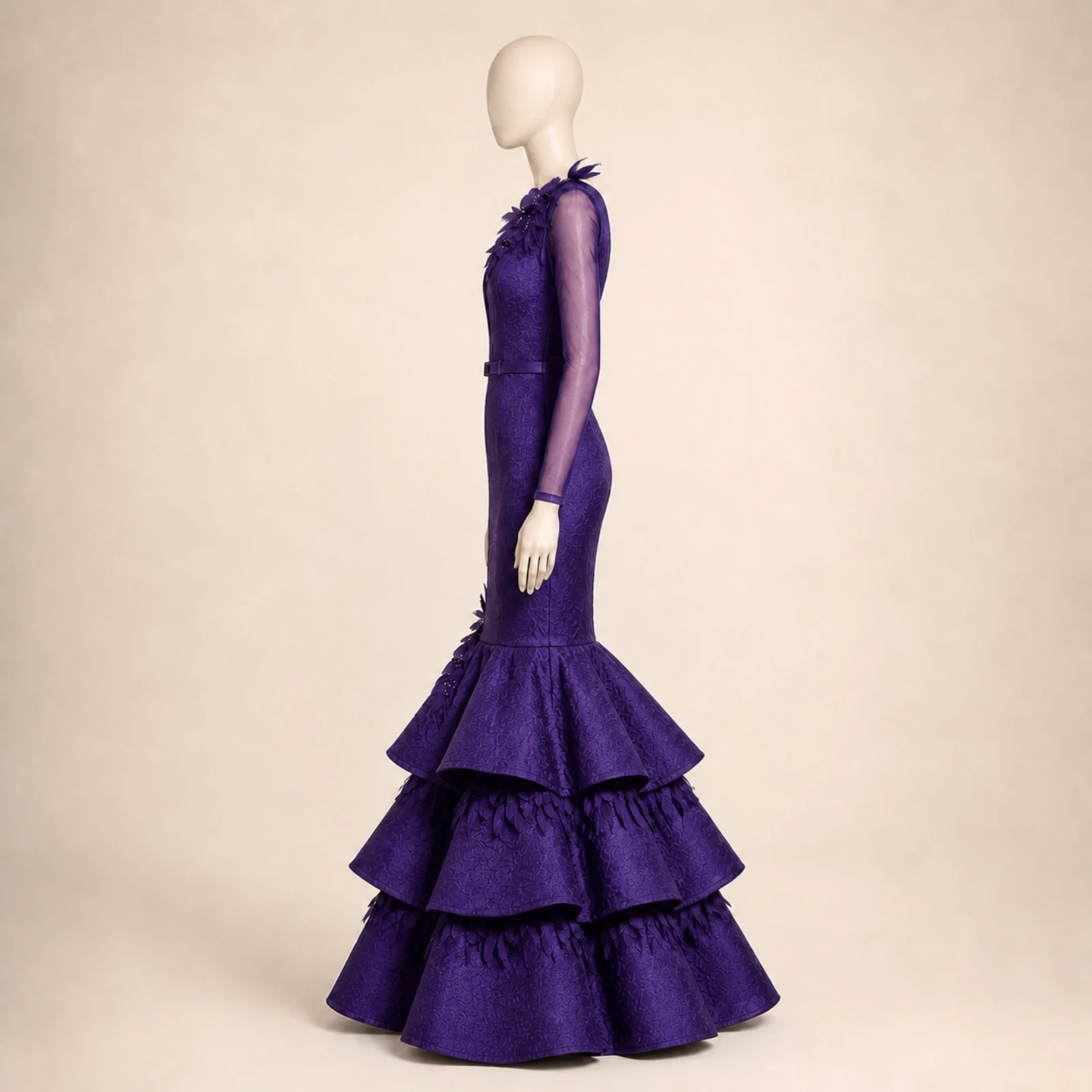 Tallulah Purple Tiered Mermaid Gown, view 3