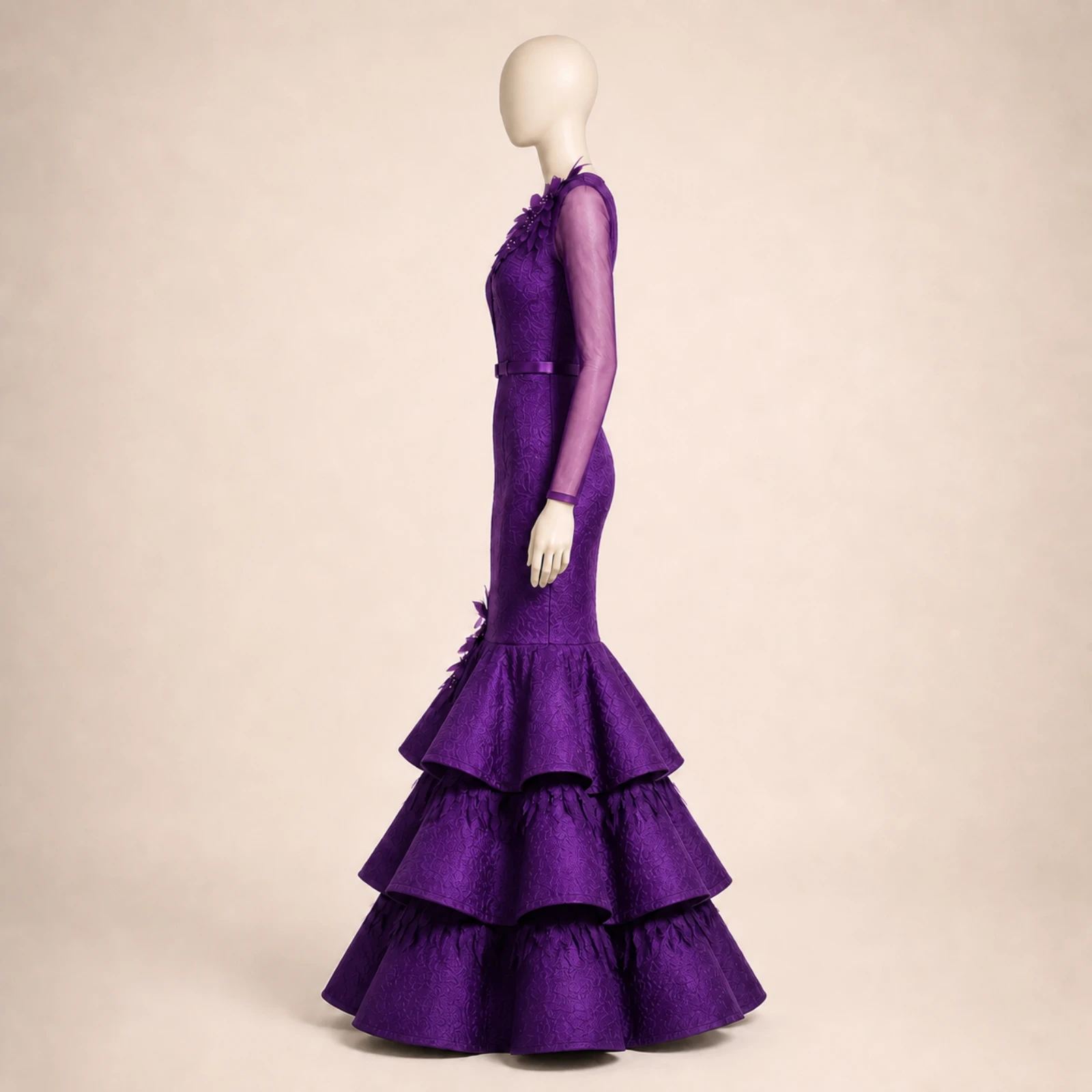 Tallulah Purple Tiered Mermaid Gown, view 4