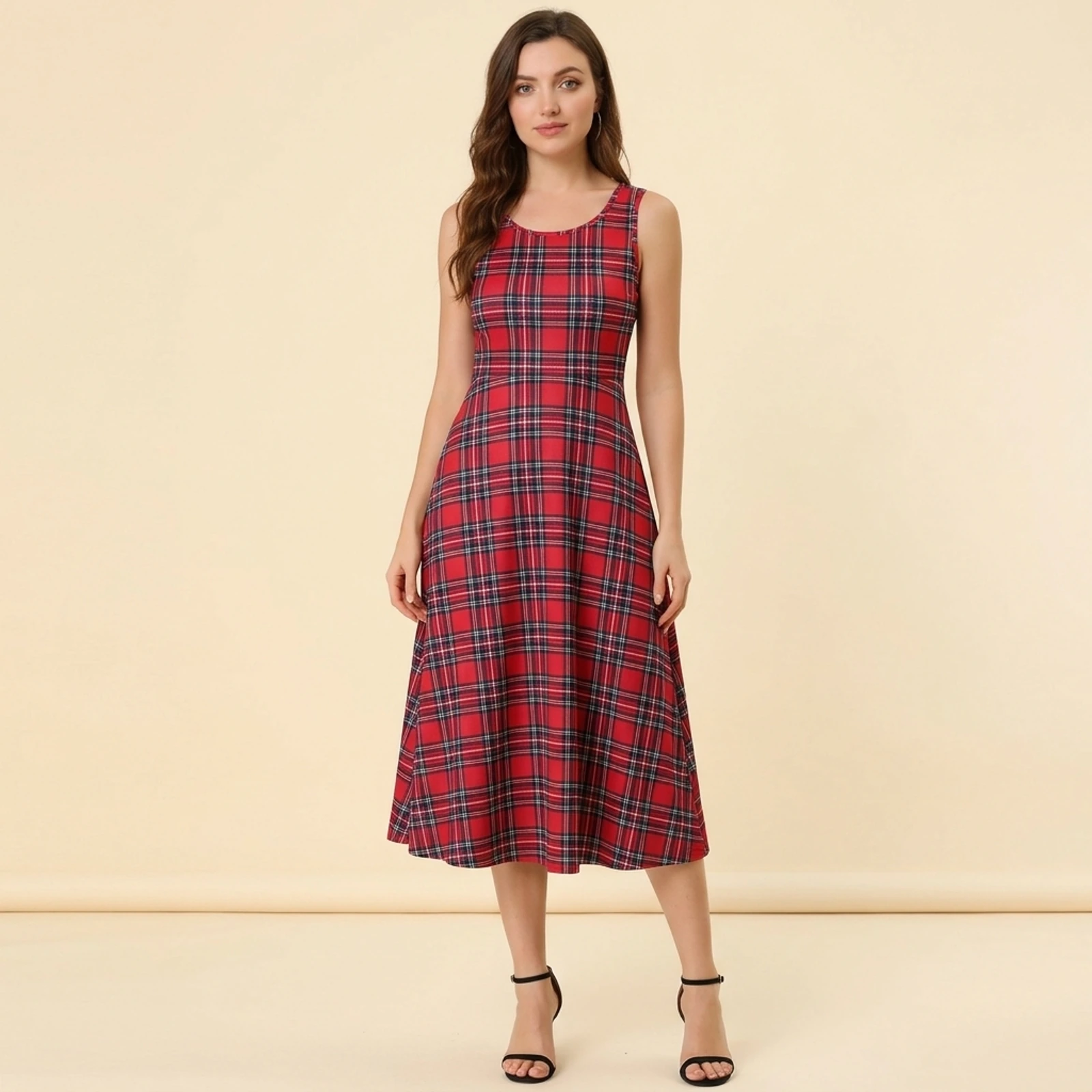 Tartan Swing Midi Dress, view 1