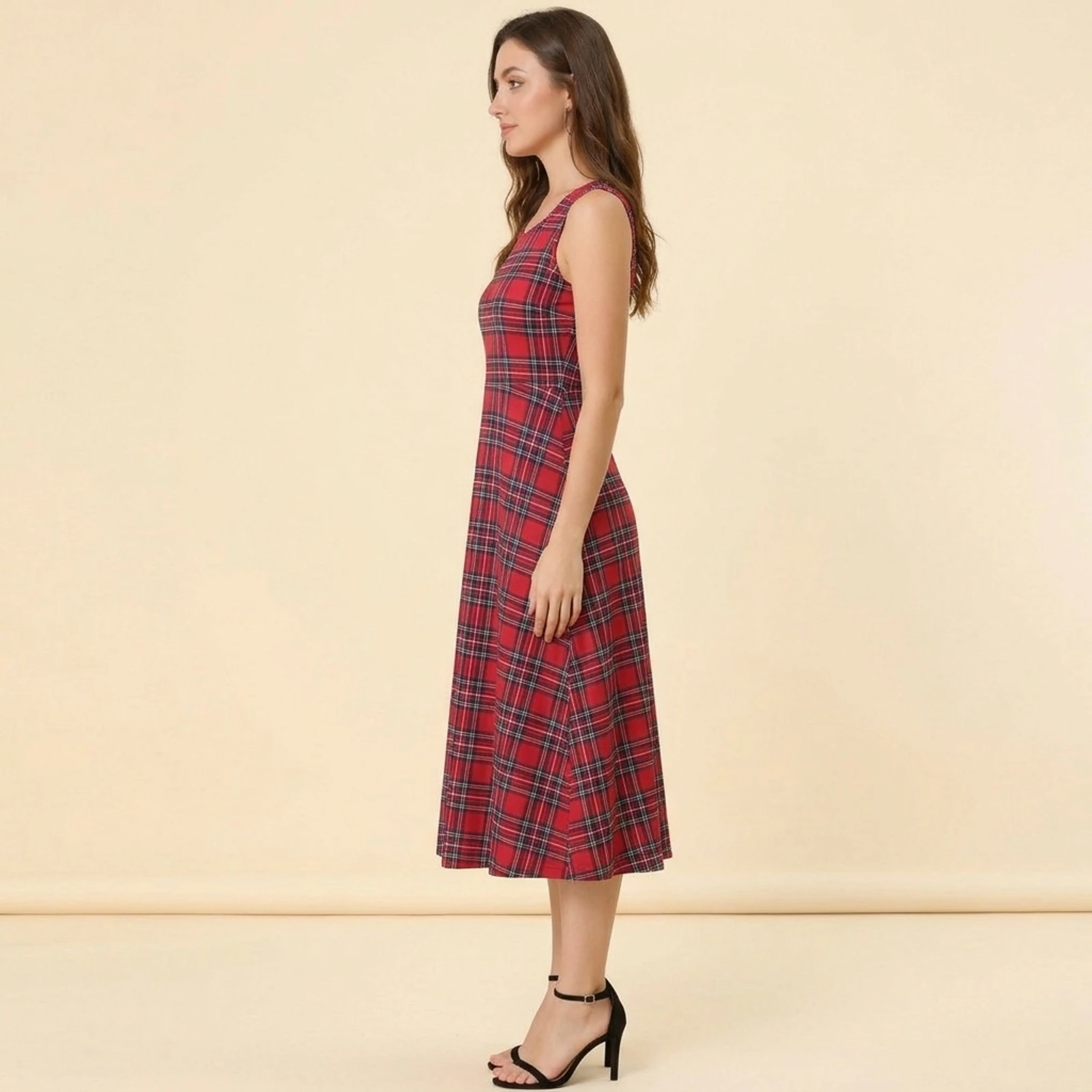 Tartan Swing Midi Dress, view 3