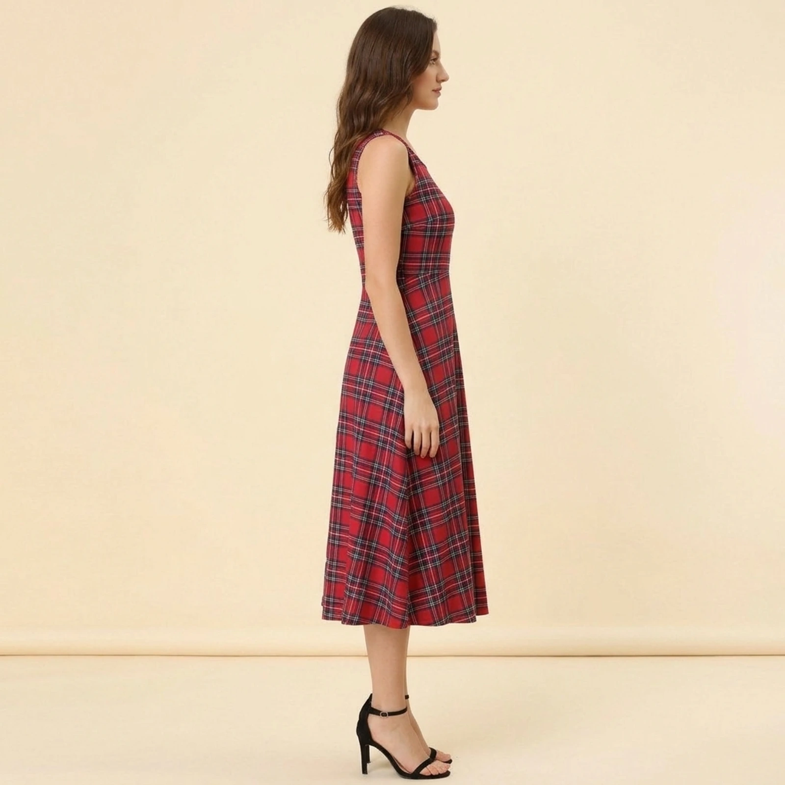 Tartan Swing Midi Dress, view 4