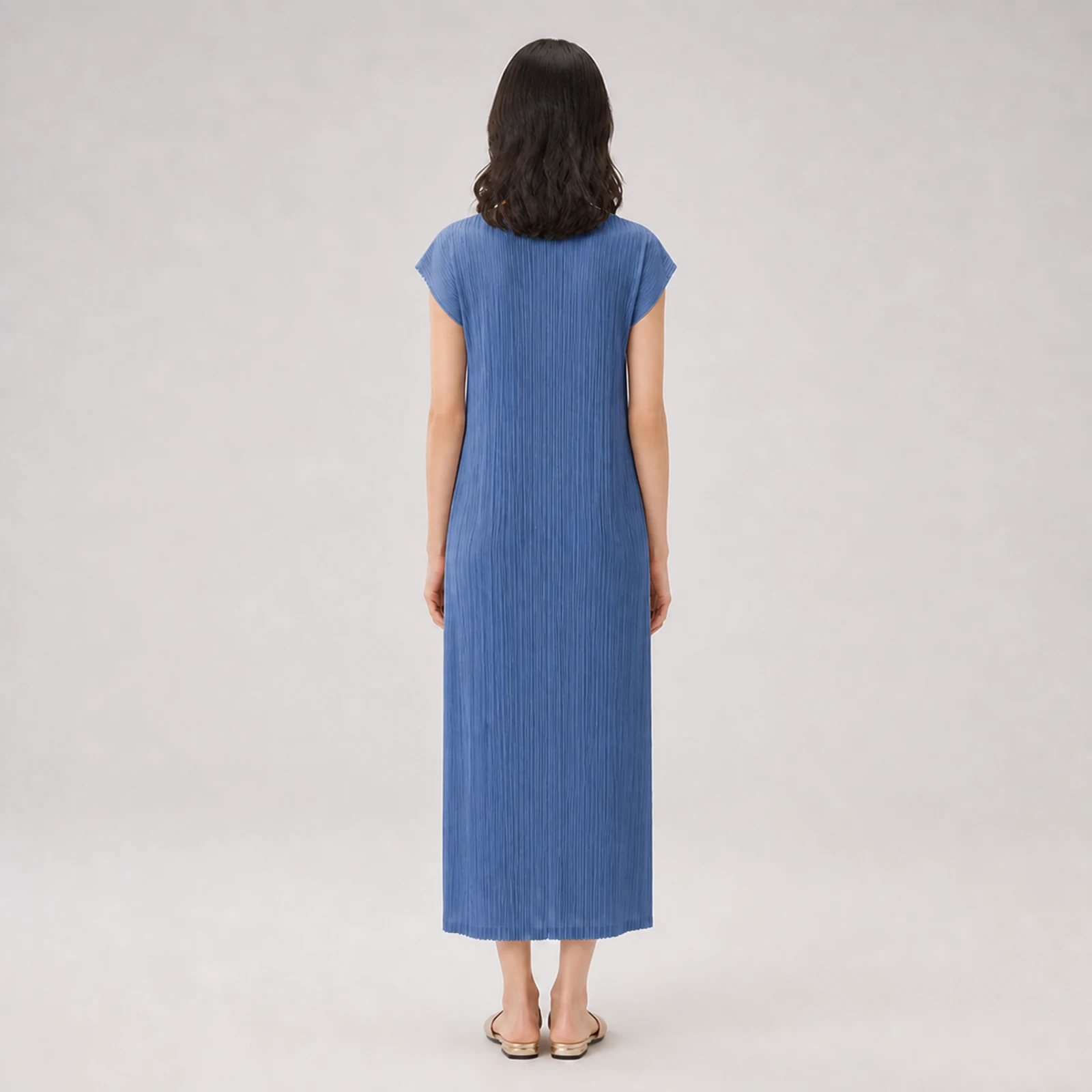 Thalia Blue Pleated Midi Dress, view 2