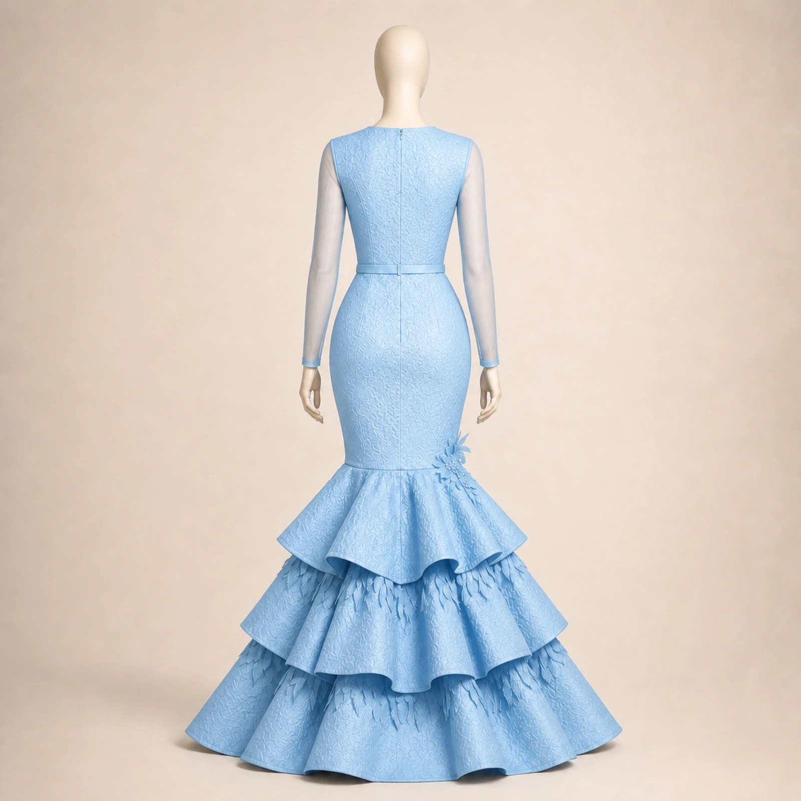 Umbria Sky Blue Tiered Mermaid Gown, view 2