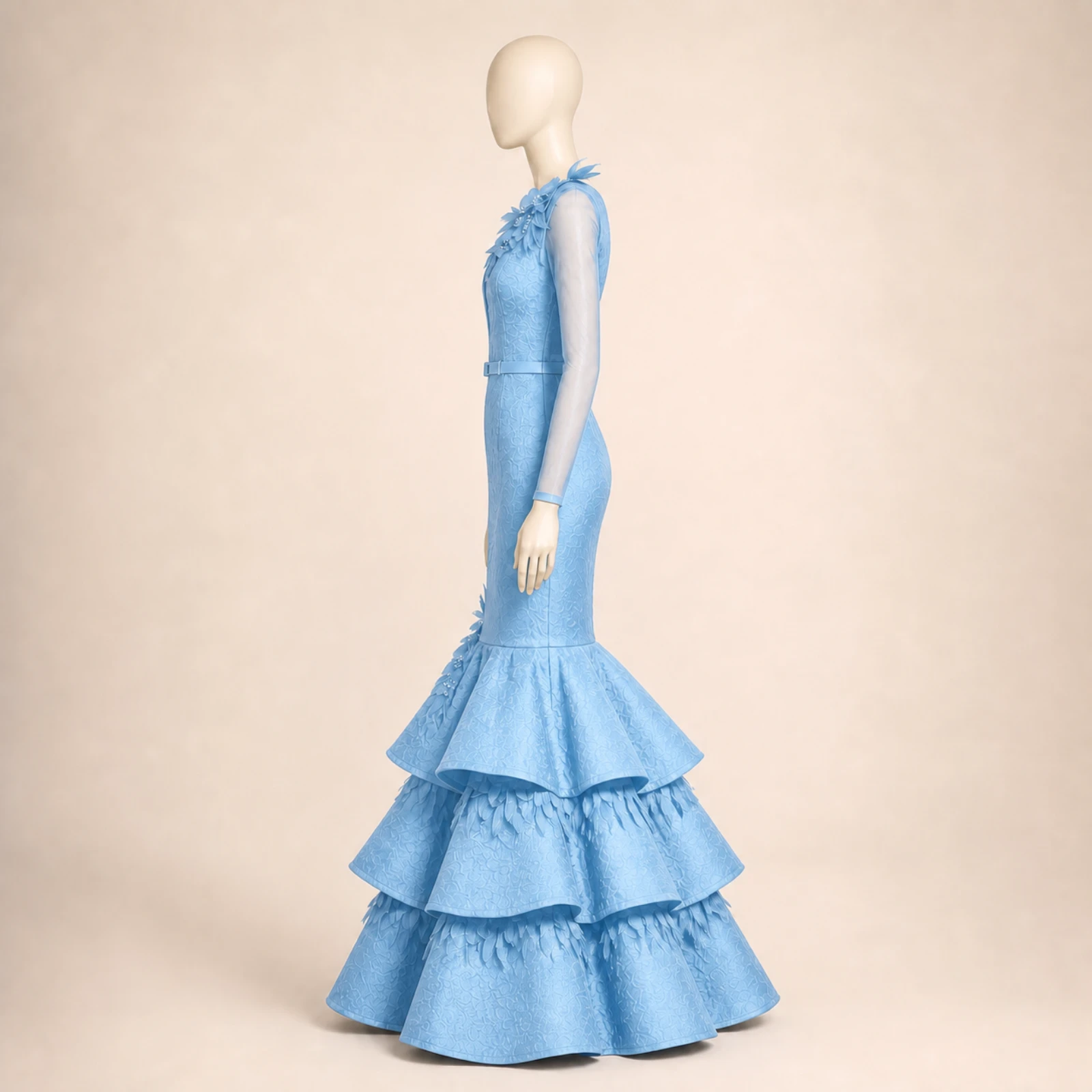Umbria Sky Blue Tiered Mermaid Gown, view 3