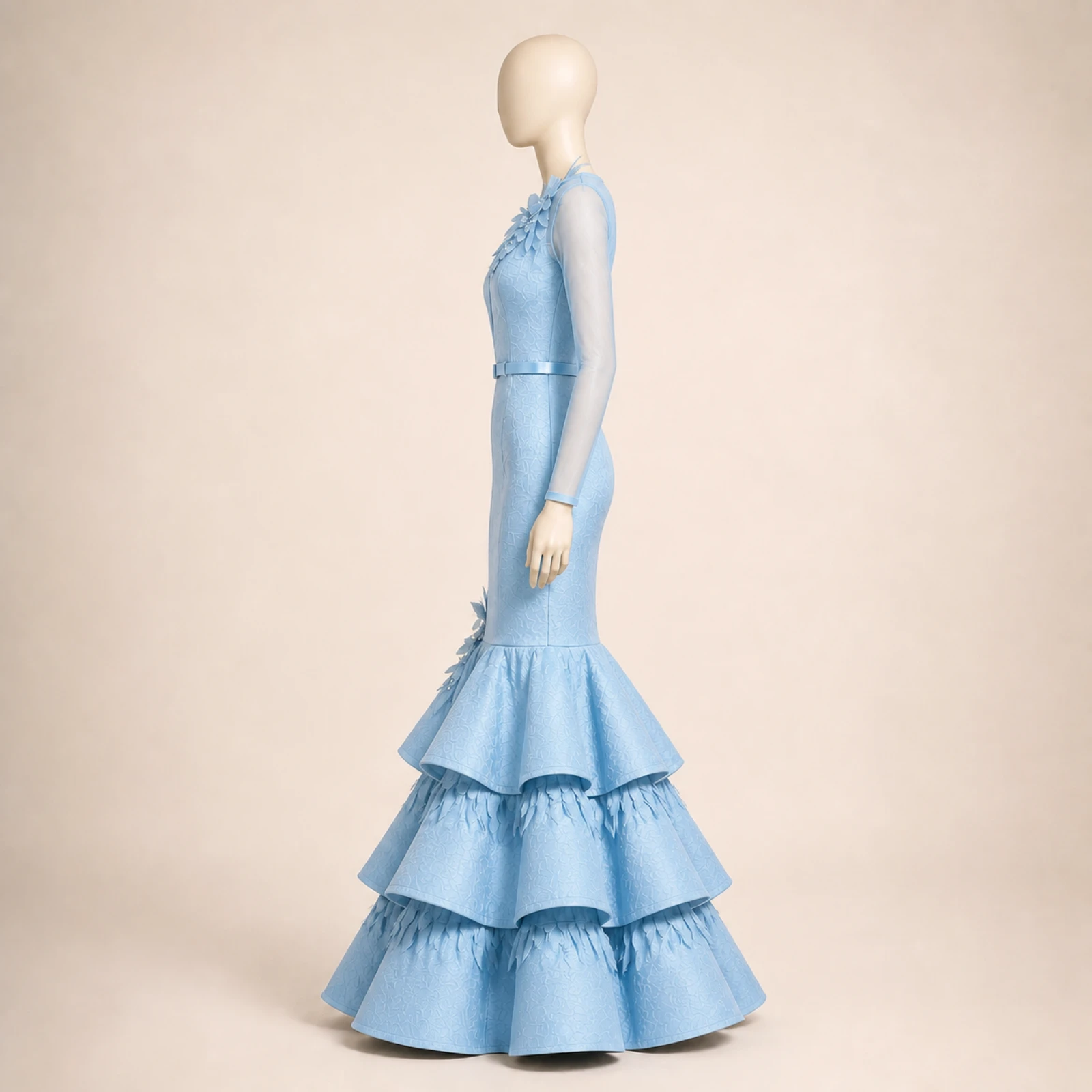 Umbria Sky Blue Tiered Mermaid Gown, view 4