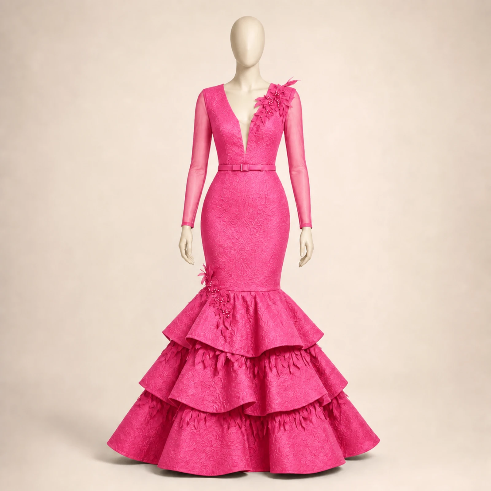 Valeria Pink Tiered Mermaid Gown, view 1