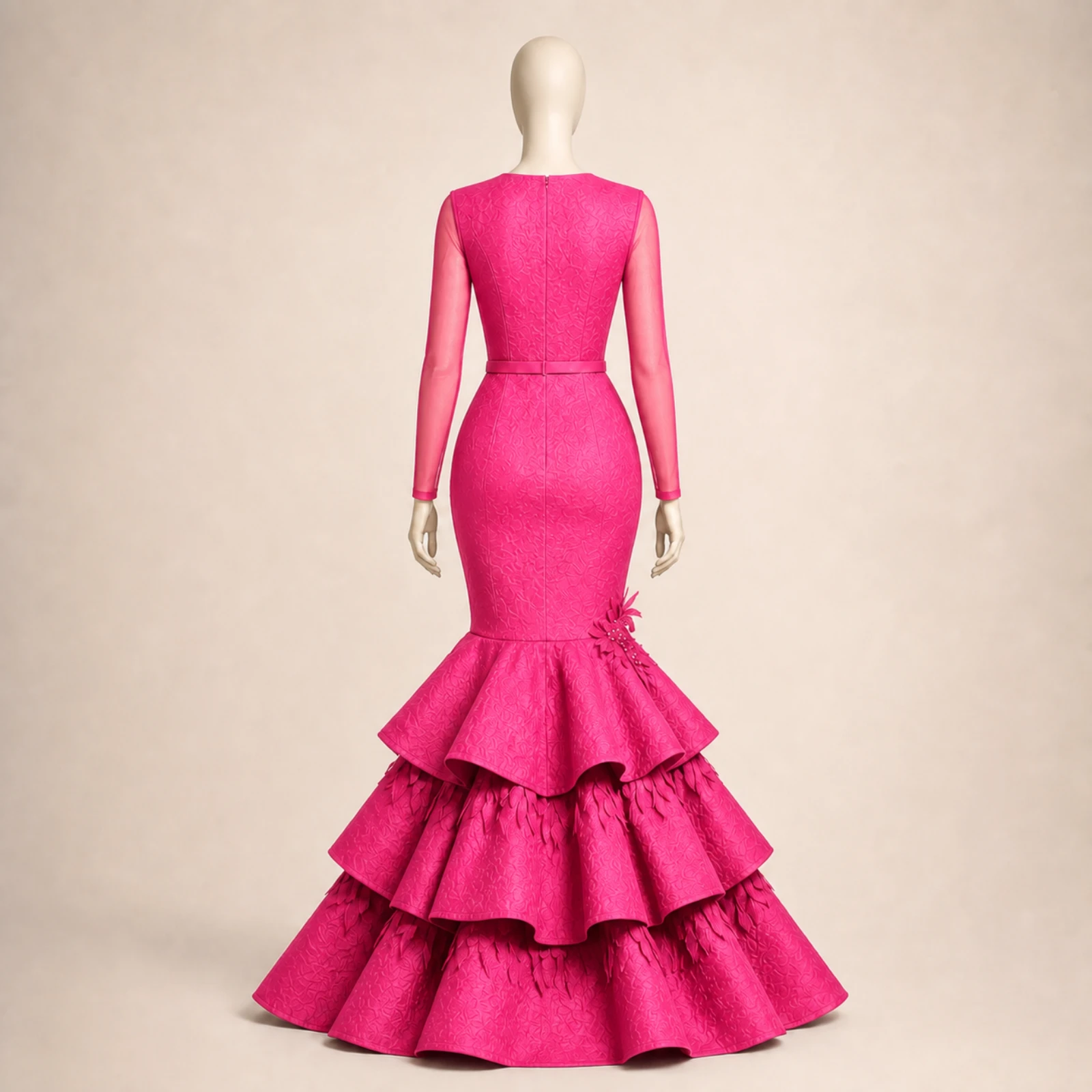 Valeria Pink Tiered Mermaid Gown, view 2