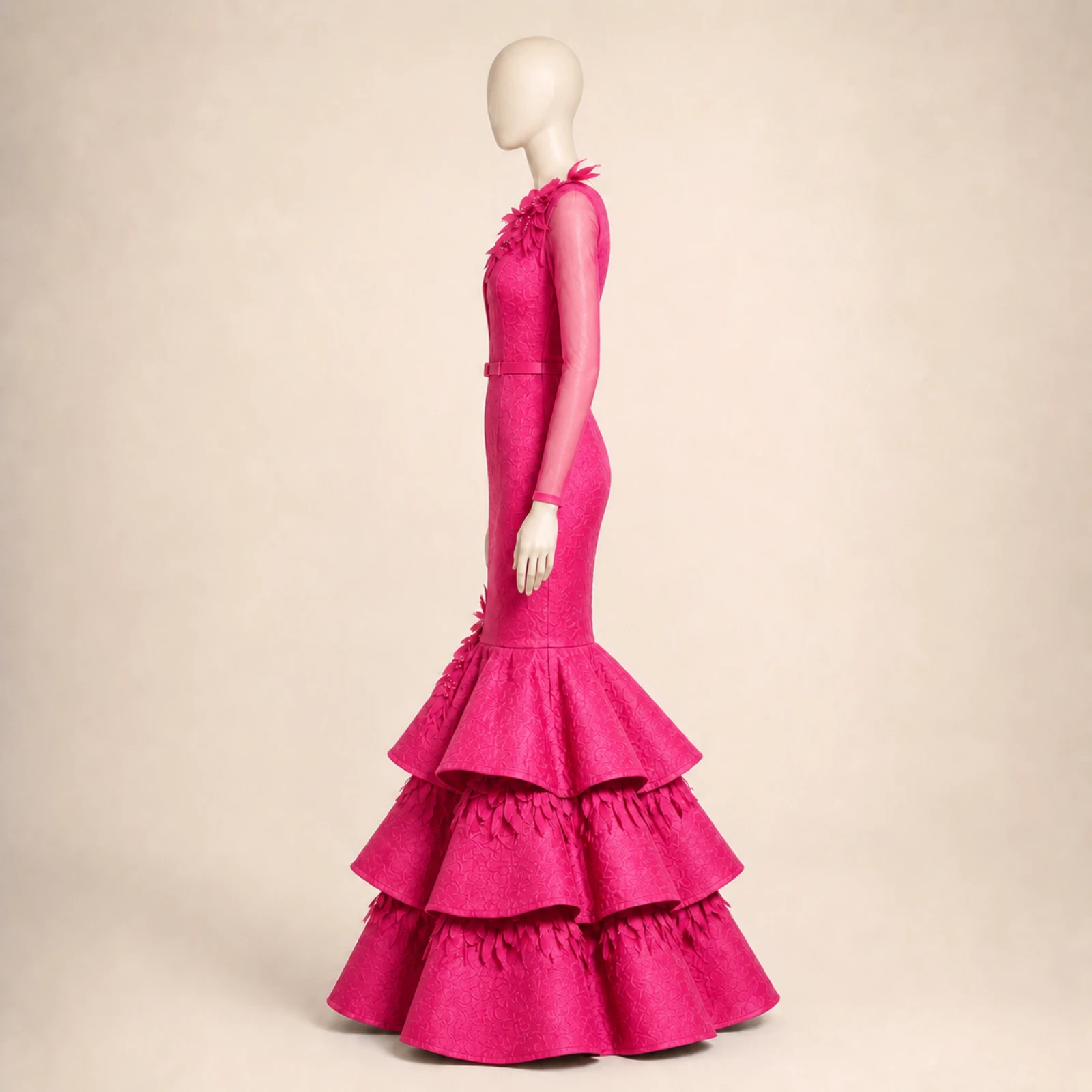 Valeria Pink Tiered Mermaid Gown, view 3