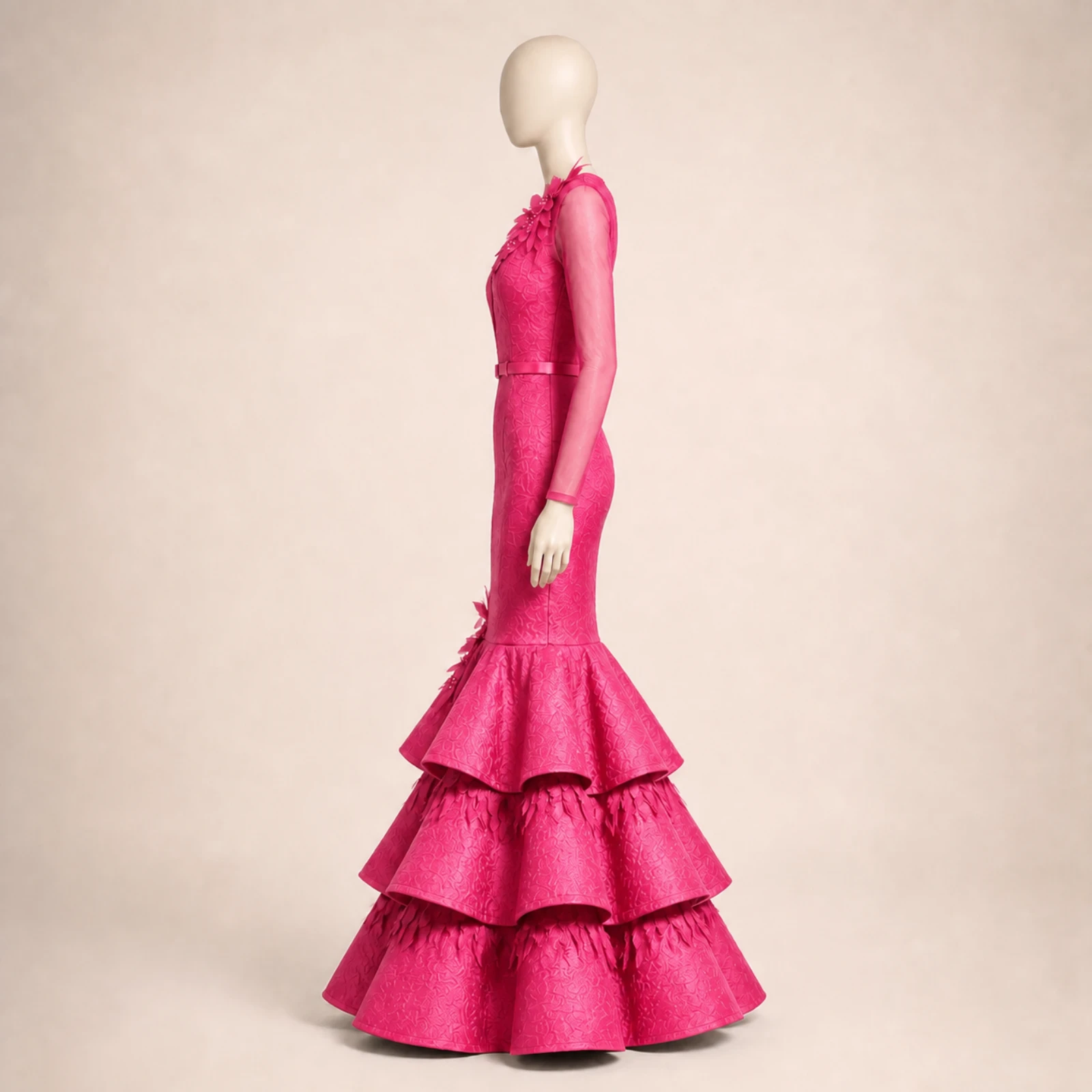 Valeria Pink Tiered Mermaid Gown, view 4
