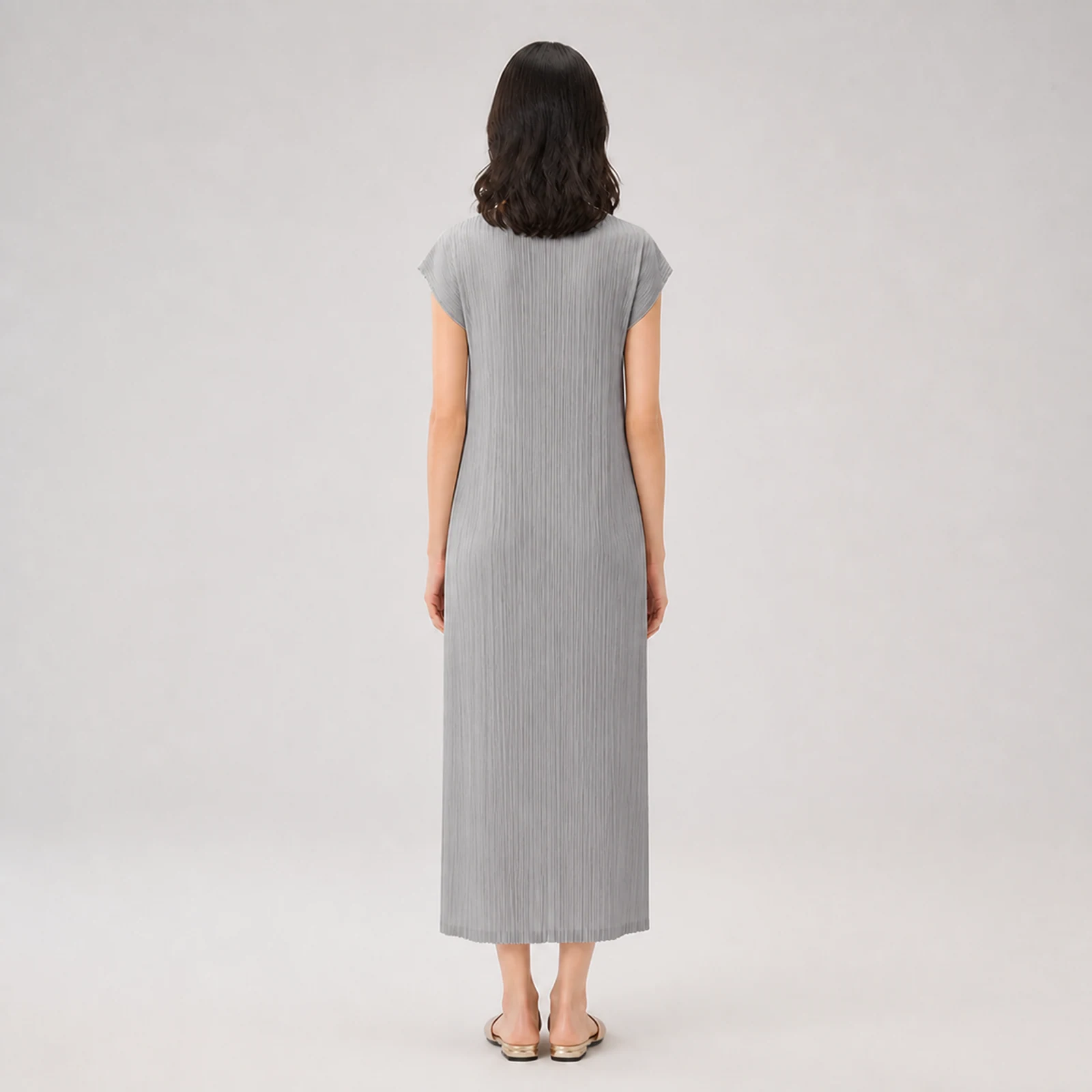 Vienna Gray Pleated Midi Dress, view 2