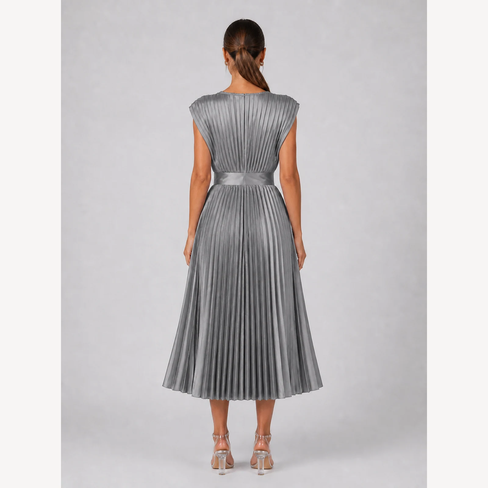 Winona Gray Pleated Midi Dress, view 2