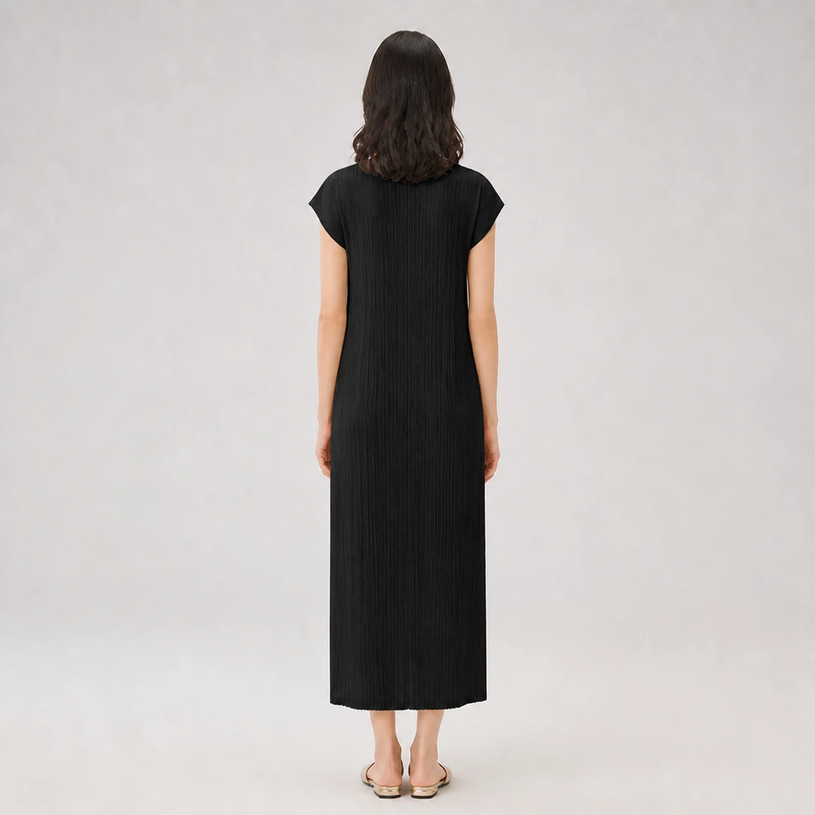 Winslet Black Pleated Midi Dress, view 2