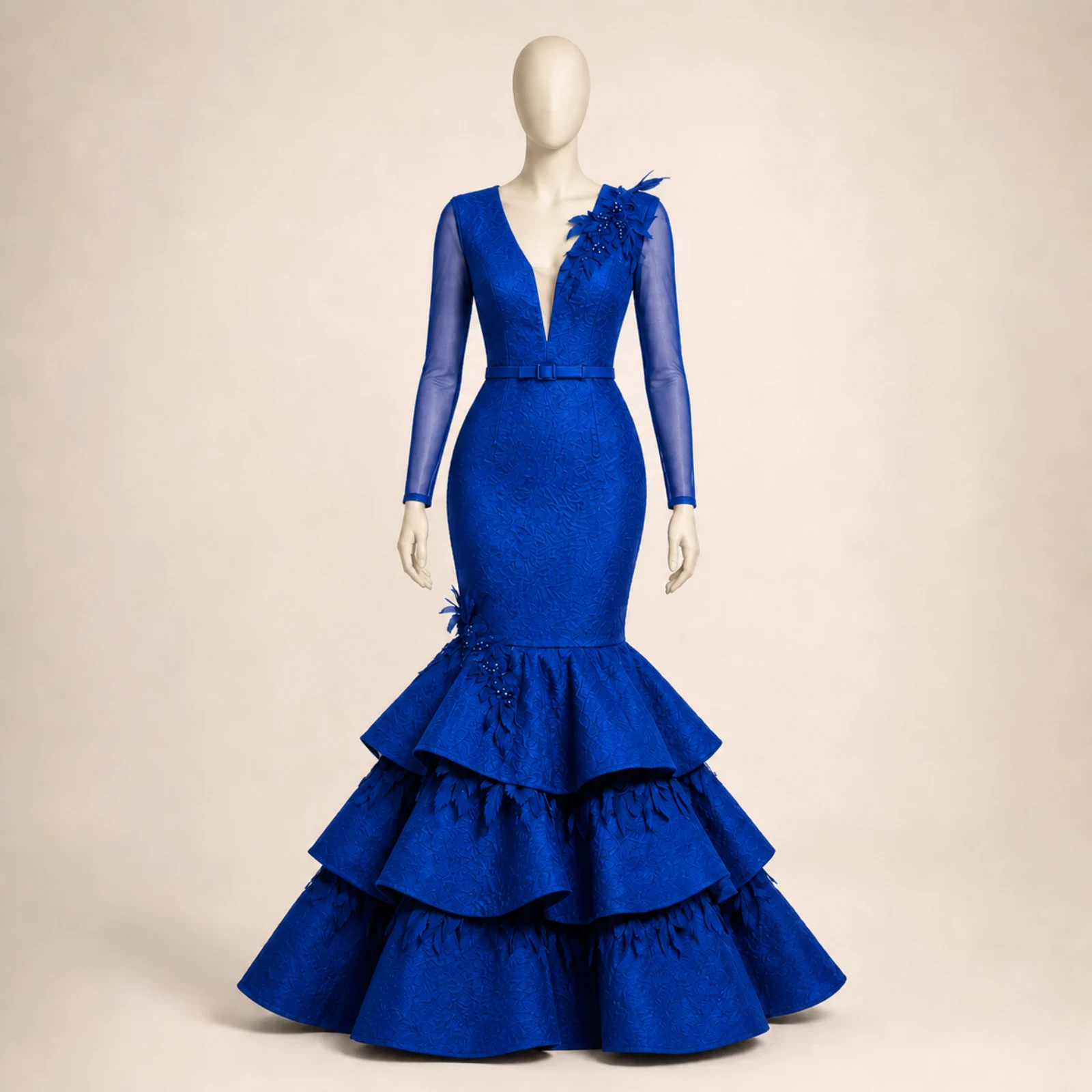 Wisteria Blue Tiered Mermaid Gown, view 1