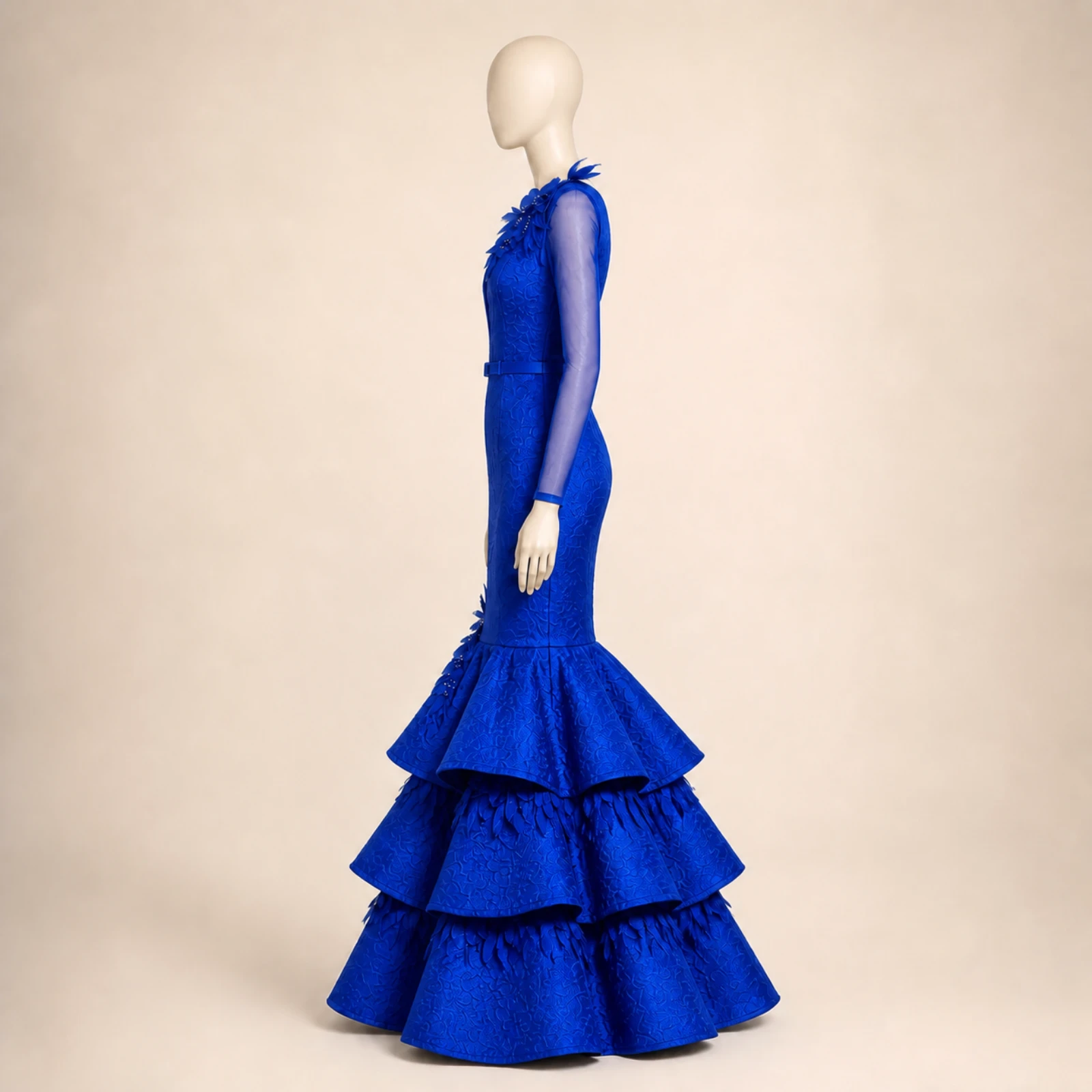 Wisteria Blue Tiered Mermaid Gown, view 3
