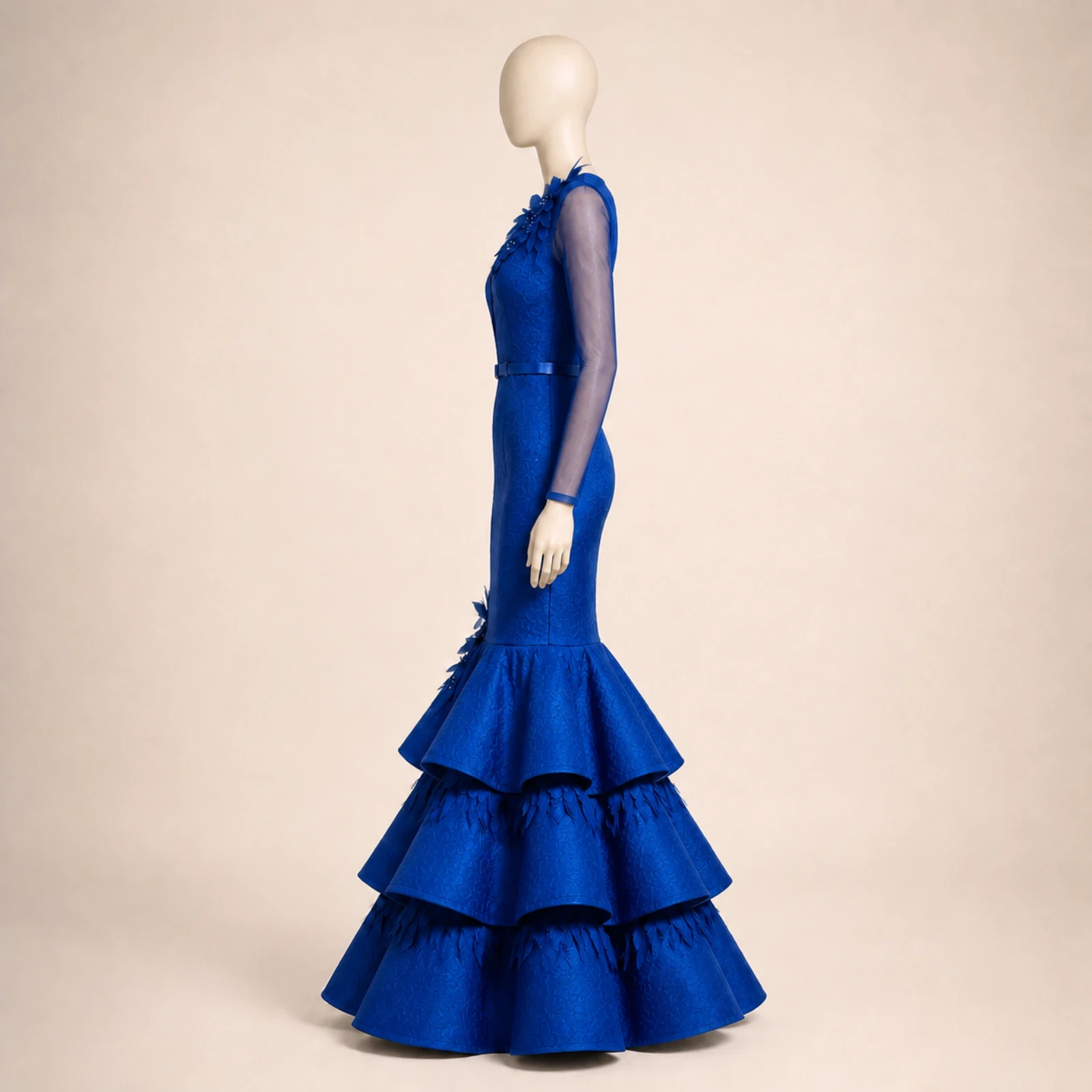 Wisteria Blue Tiered Mermaid Gown, view 4