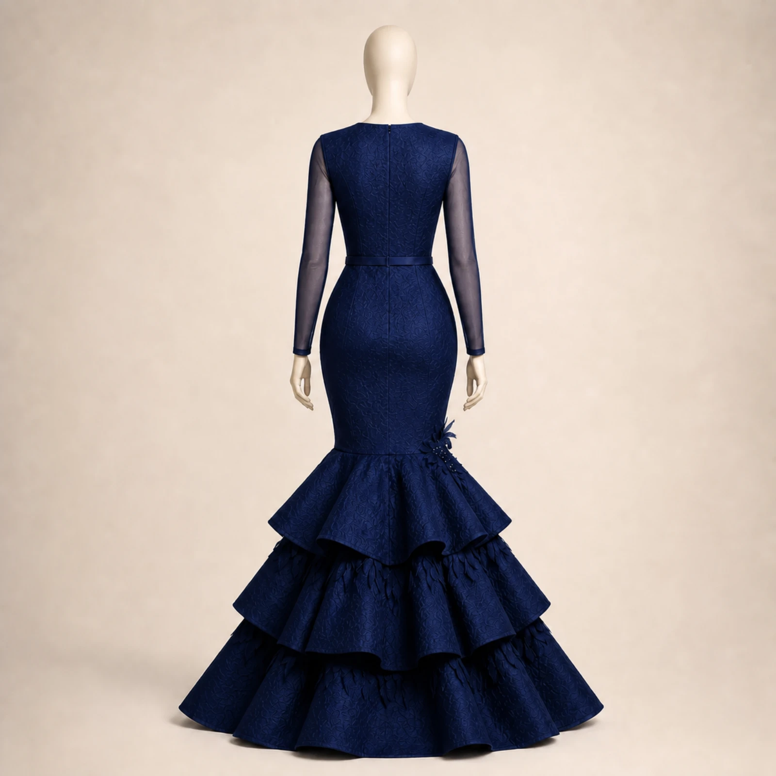 Xenia Navy Tiered Mermaid Gown, view 2