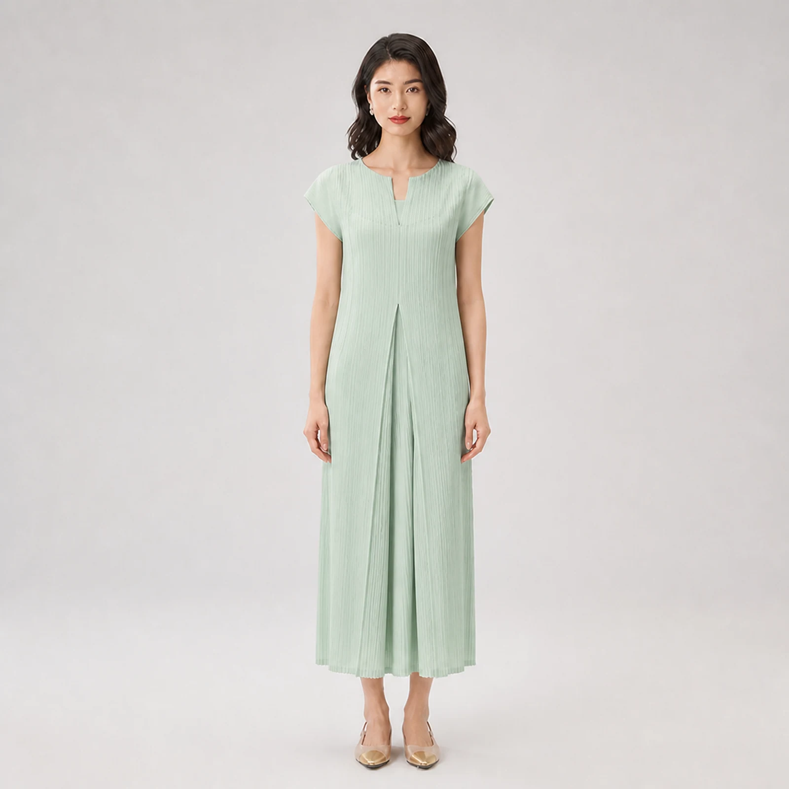 Yara Mint Pleated Midi Dress, view 1