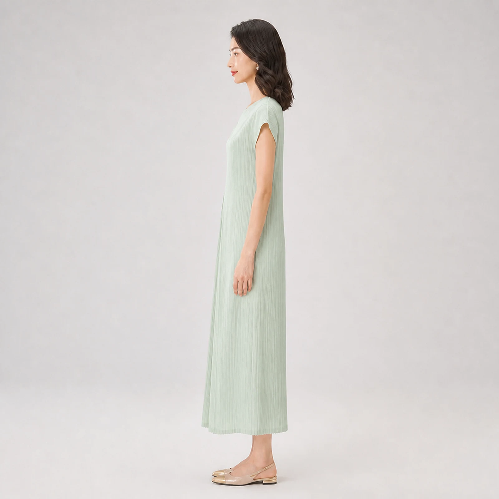 Yara Mint Pleated Midi Dress, view 3