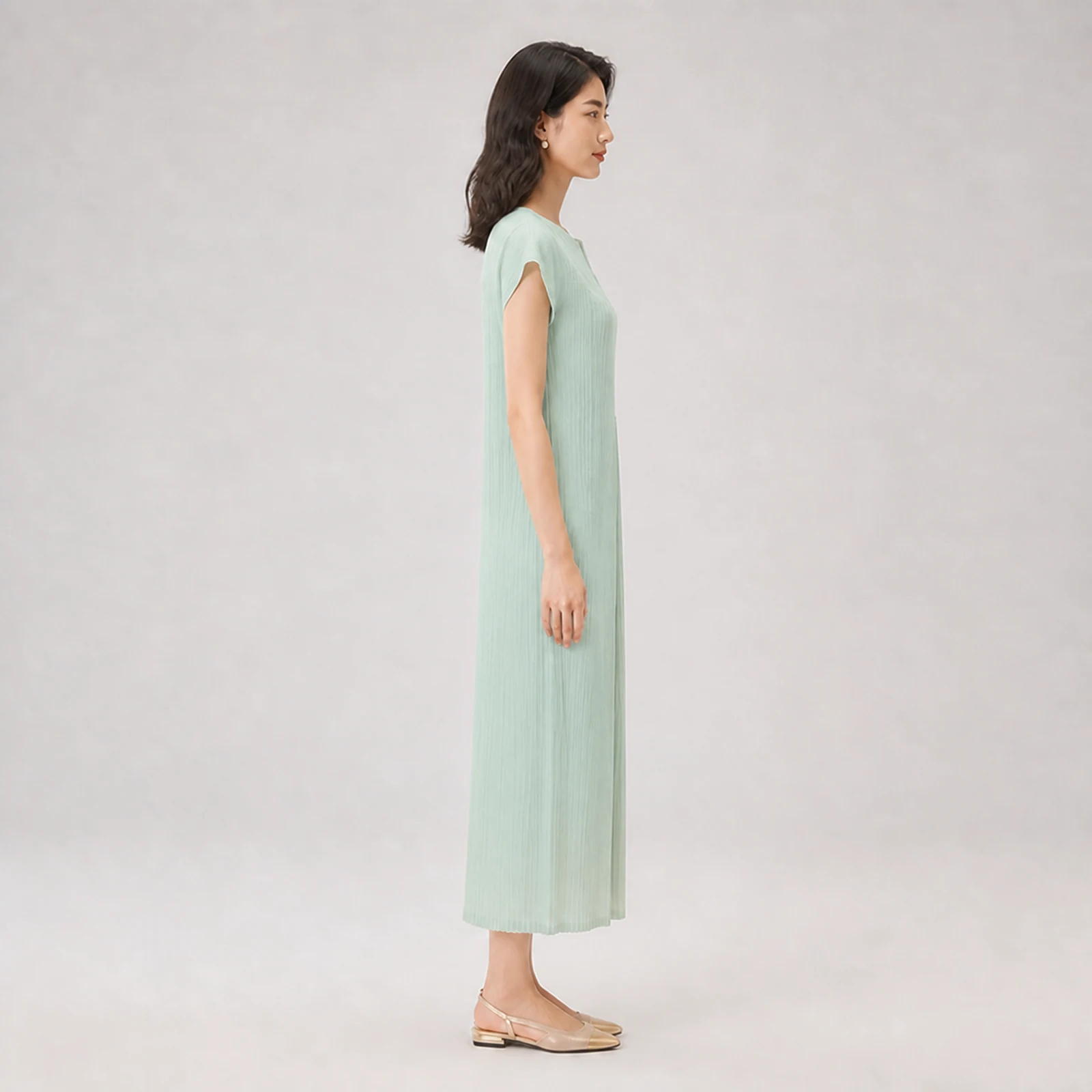 Yara Mint Pleated Midi Dress, view 4